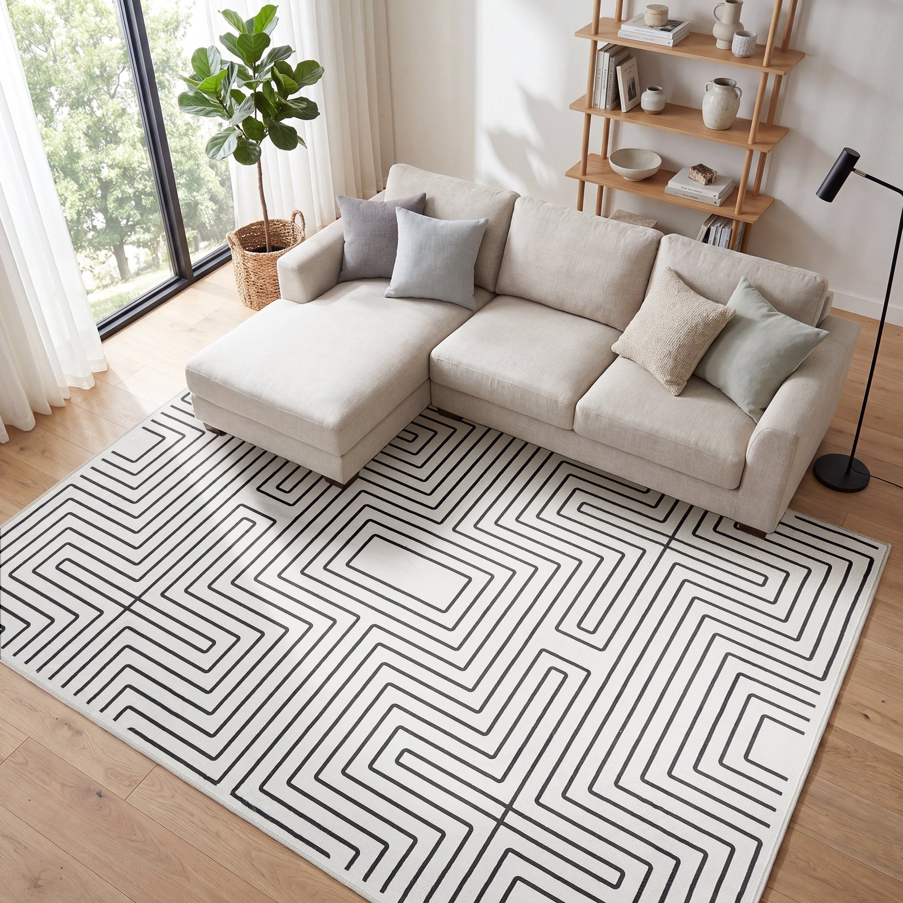 Tribesigns Tapis à Poils Ras Motif Géométrique 160 x 230/200 x 300 cm, Envers Antidérapant, Lavable jusqu’à 30 °C, pour Salon et Chambre, Certifié OEKO-TEX