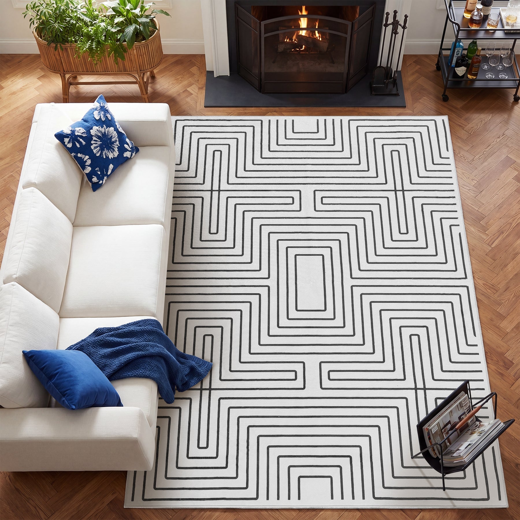 Tribesigns Tapis à Poils Ras Motif Géométrique 160 x 230/200 x 300 cm, Envers Antidérapant, Lavable jusqu’à 30 °C, pour Salon et Chambre, Certifié OEKO-TEX