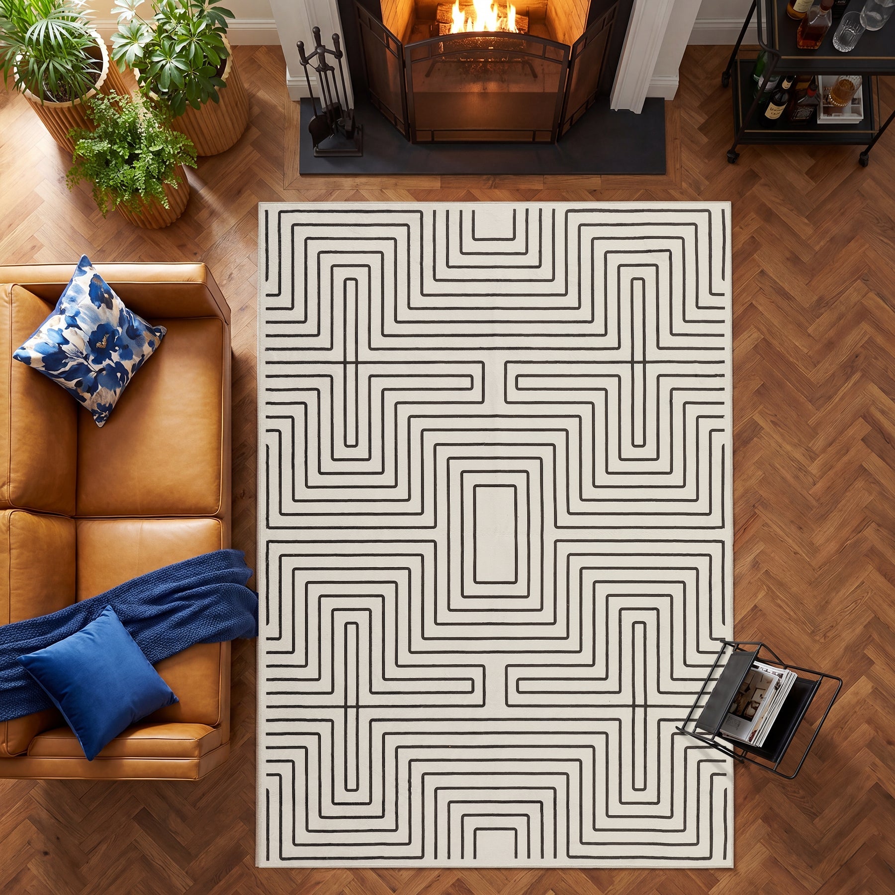 Tribesigns Tapis à Poils Ras Motif Géométrique 160 x 230/200 x 300 cm, Envers Antidérapant, Lavable jusqu’à 30 °C, pour Salon et Chambre, Certifié OEKO-TEX