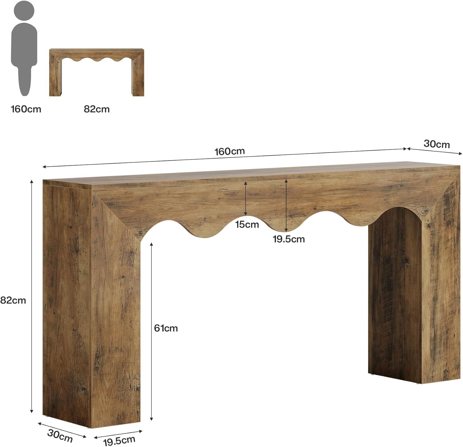 Tribesigns Golvende Console van 160 cm, Rustiek Ontwerp, Smalle Entreetable