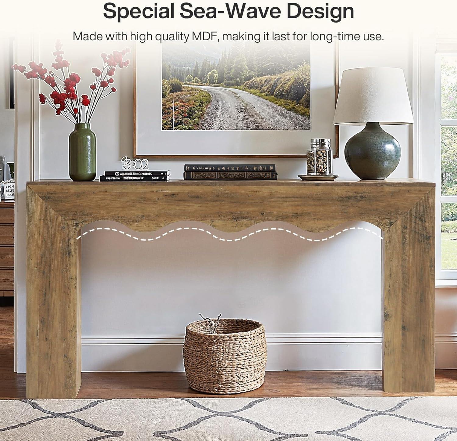 Tribesigns Golvende Console van 160 cm, Rustiek Ontwerp, Smalle Entreetable