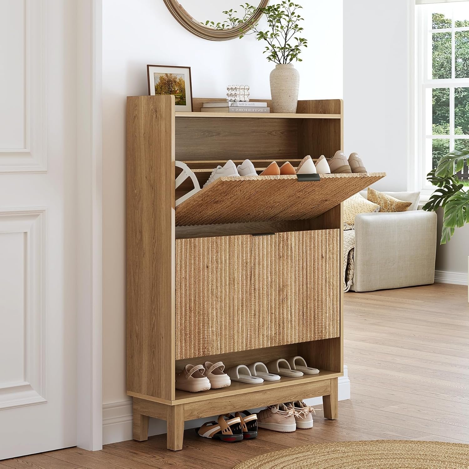 Tribesigns Meuble à chaussures 80 cm, Armoire à chaussures à 2 tiroirs avec étagères pour entrée