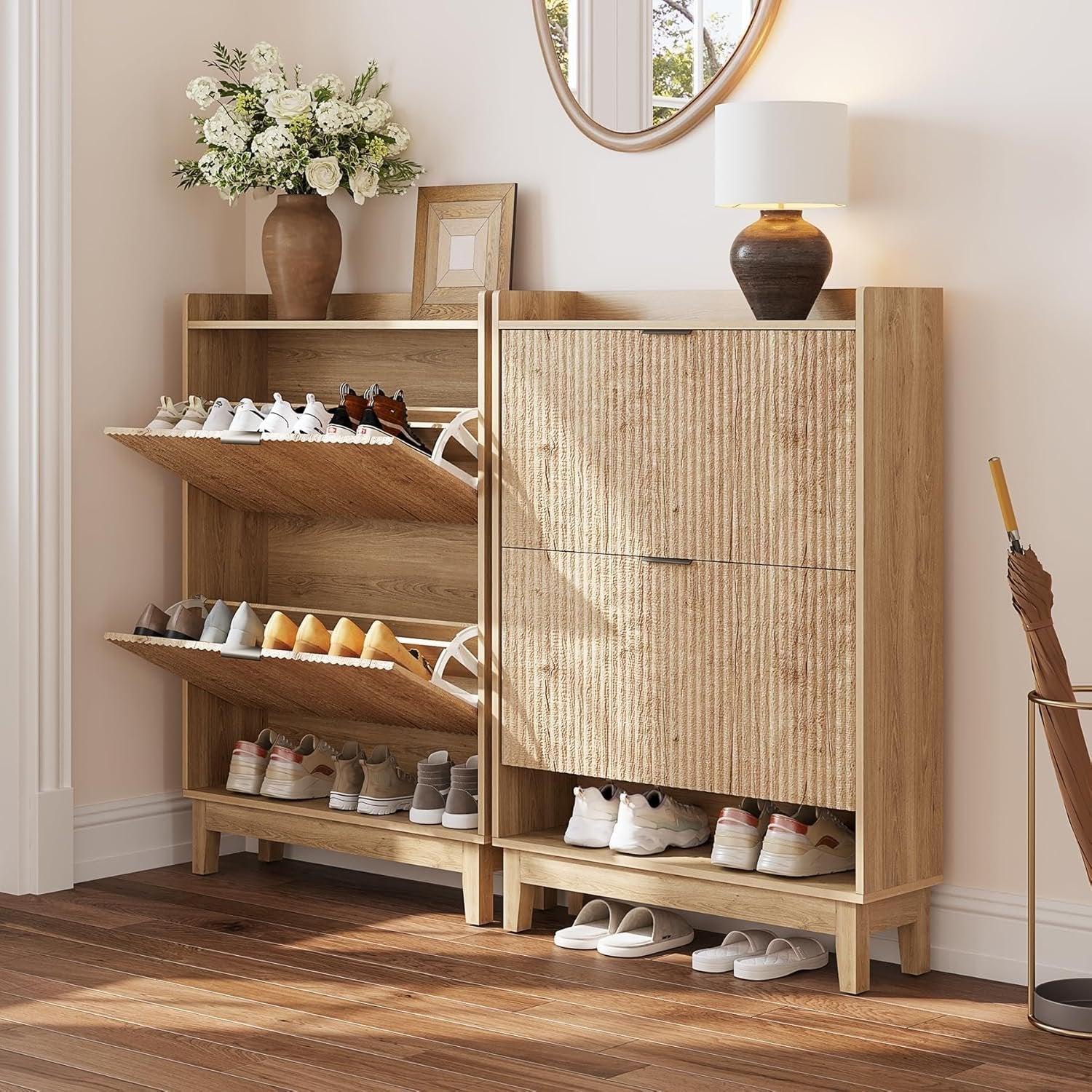 Tribesigns Meuble à chaussures 80 cm, Armoire à chaussures à 2 tiroirs avec étagères pour entrée