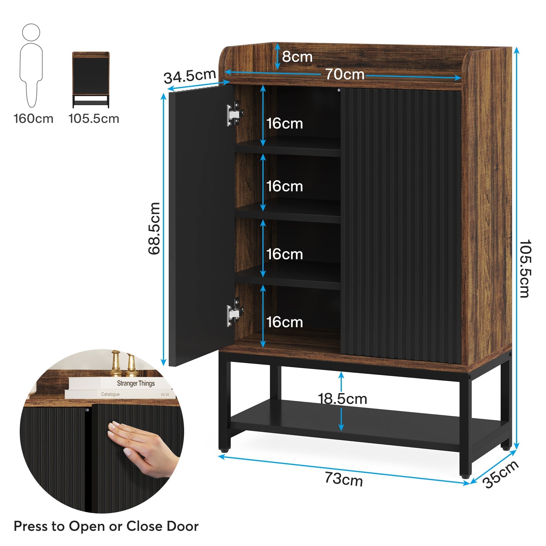 Tribesigns Armoire à chaussures avec portes, Meuble à chaussures en bois à 5 niveaux