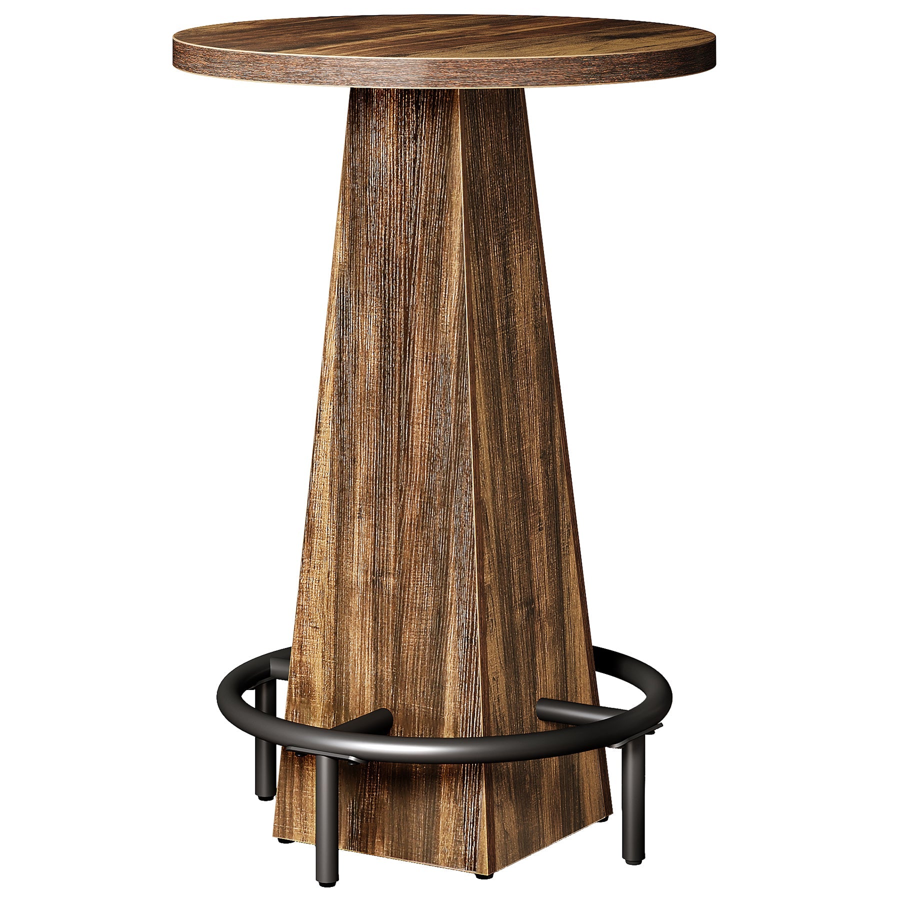 Tribesigns Ronde bartafel 95 cm hoog, Houten bistro/pubtafel met metalen ringvormige voetensteun voor café, cocktail