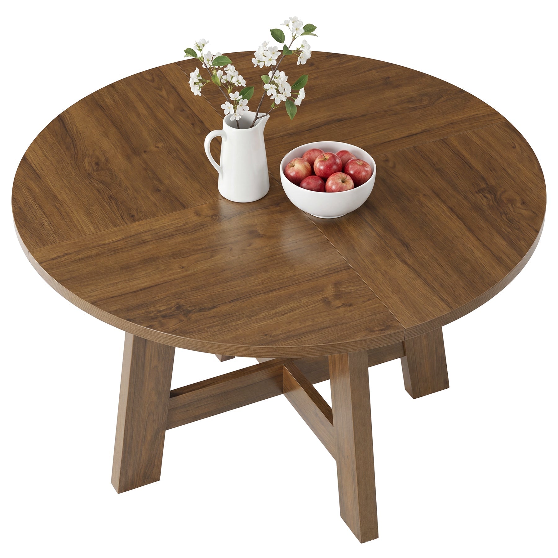 Tribesigns Table de salle à manger ronde de 118 cm, Table de cuisine de style campagnard avec traverse pour 4 à 6 personnes