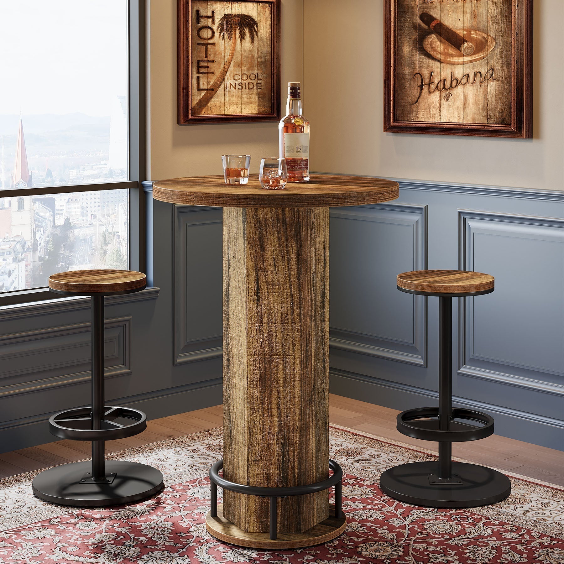 Tribesigns Ensemble bistro avec 2 tabourets de bar, Table basse de pub avec chaises