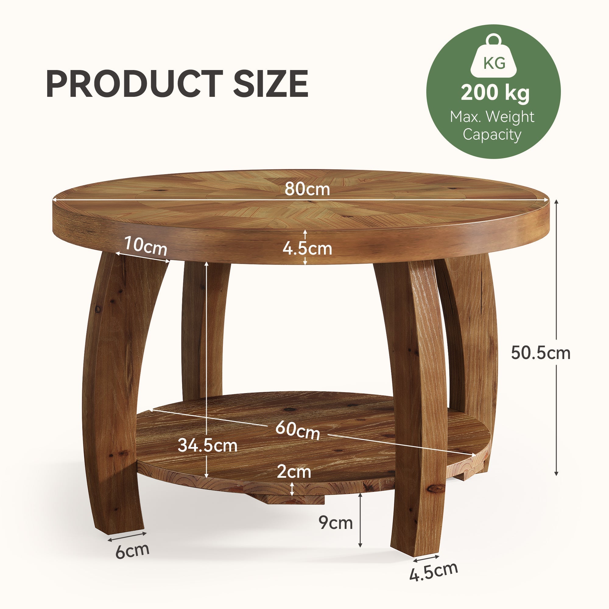 Tribesigns Table Basse Ronde en Bois Massif de 80 cm, Table à Deux Niveaux