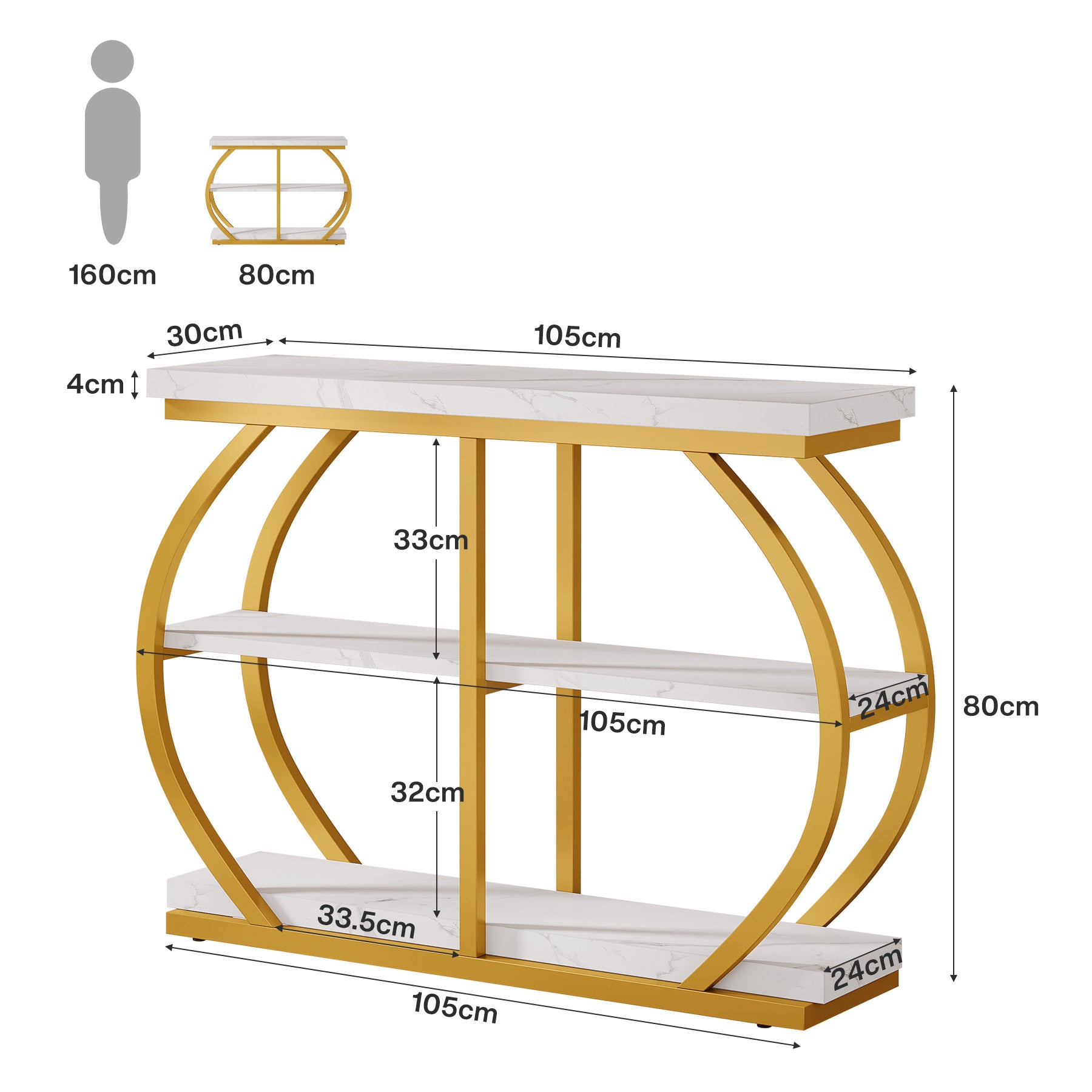 Tribesigns Consoletafel van 105 cm, 3-laags haltafel met boogframe