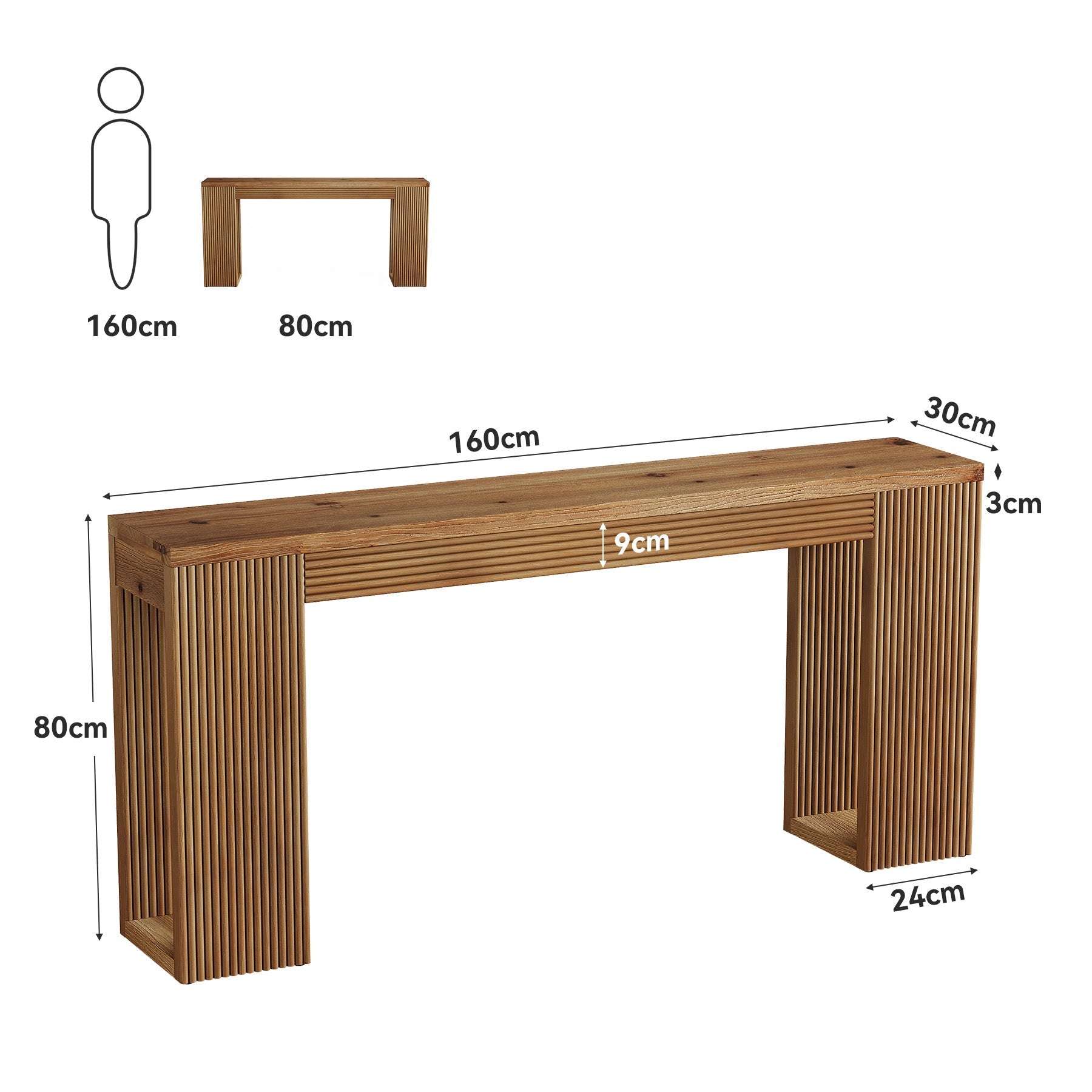 Tribesigns Console Longue de 160 cm, Table de Canapé Étroite en Bois Massif