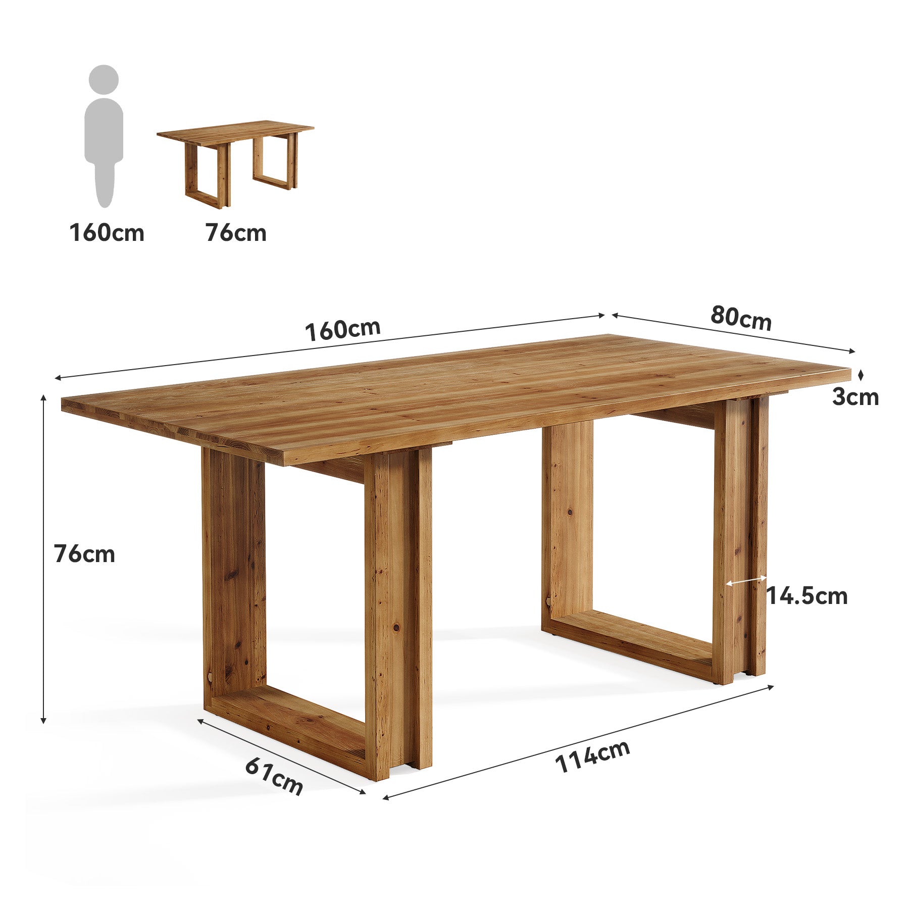 Tribesigns Bureau en Bois Massif de 160 cm, Grand Bureau à Domicile en Sapin