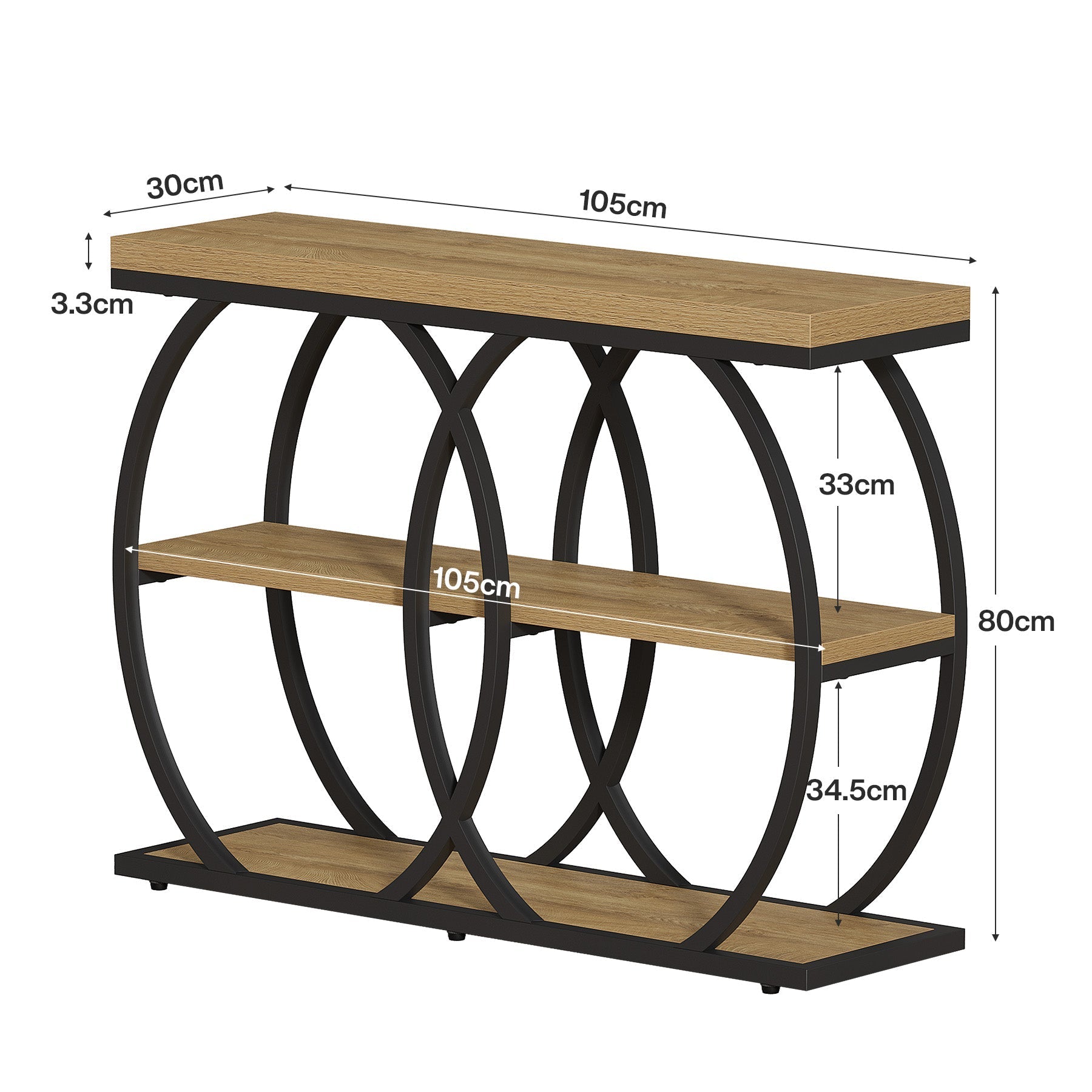 Tribesigns Industriële Consoletafel van 105 cm, 3-laags Bijzettafel met Opbergruimte