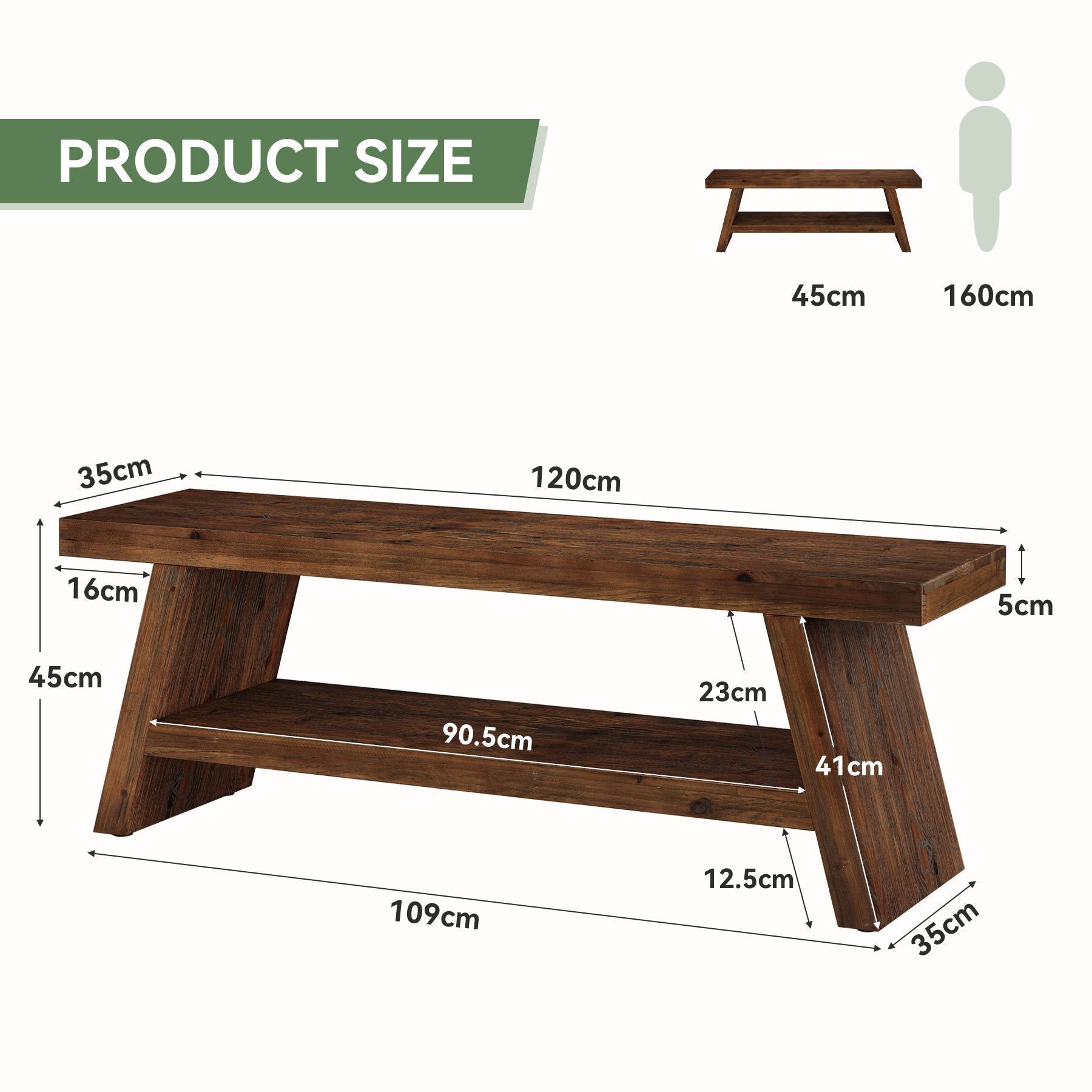Tribesigns Banc en Bois Massif à 2 Niveaux avec Rangement à Chaussures, Style Rustique pour Entrée