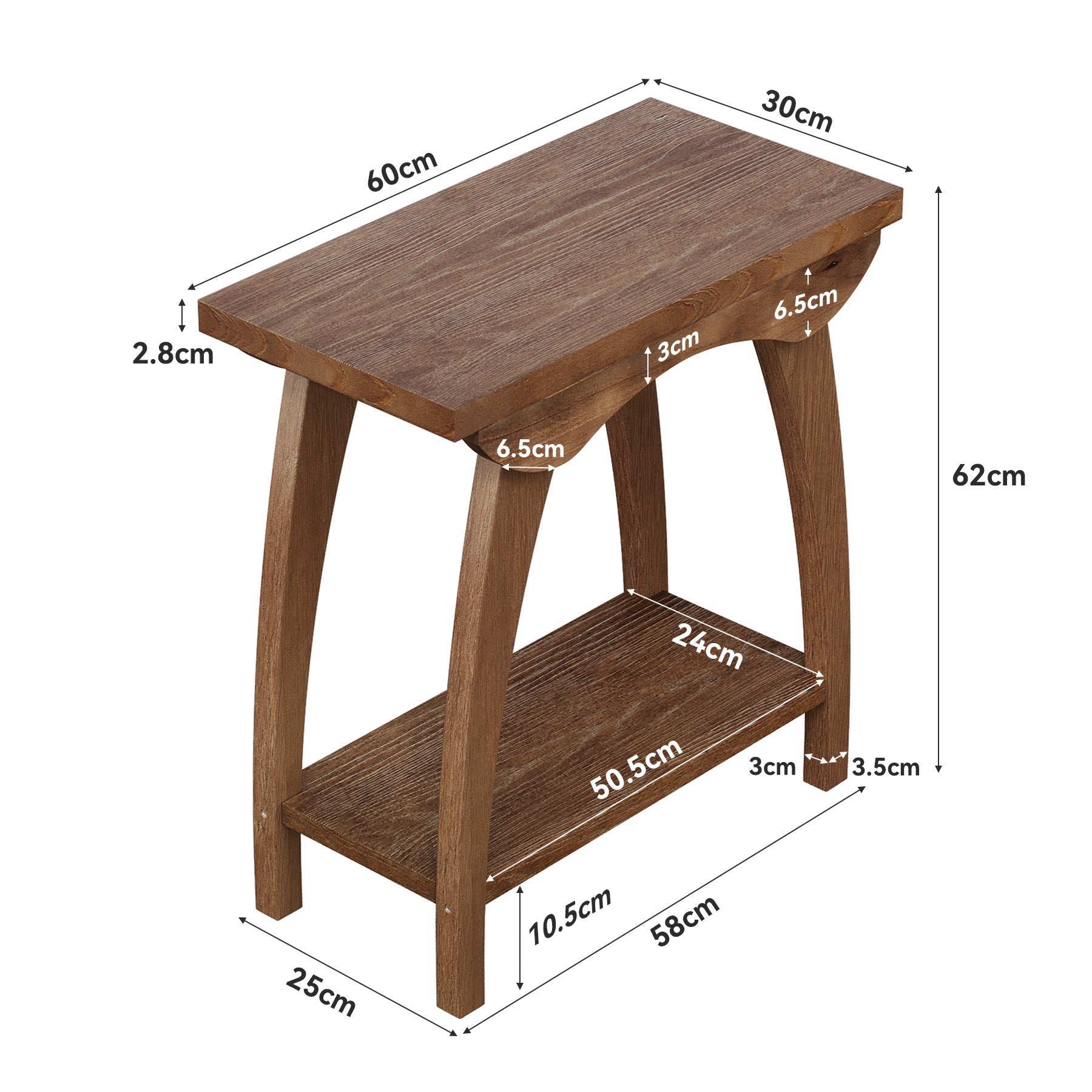 Tribesigns Table d’Appoint Rustique en Bois Massif à 2 Niveaux, 60 x 30 x 62 cm, pour Salon et Chambre
