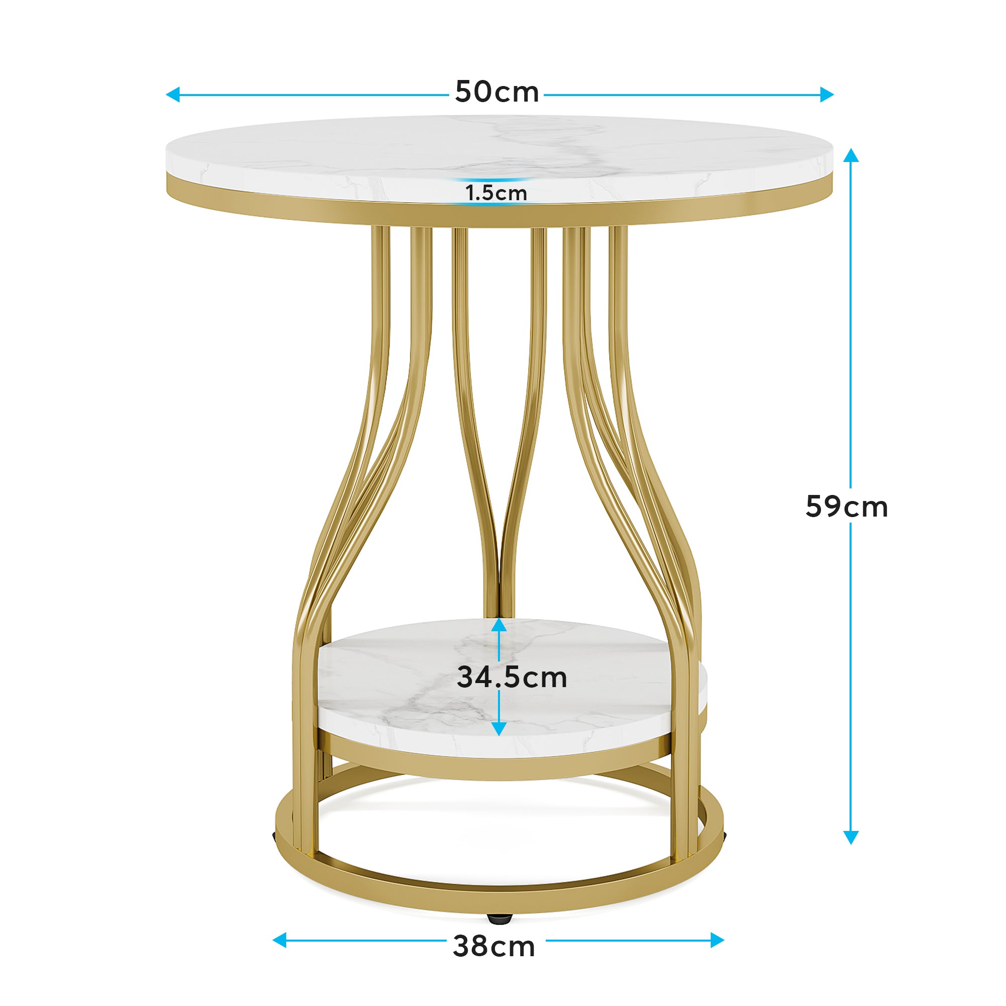 Tribesigns Table d'appoint Ronde en or blanc à 2 niveaux, Table de chevet moderne