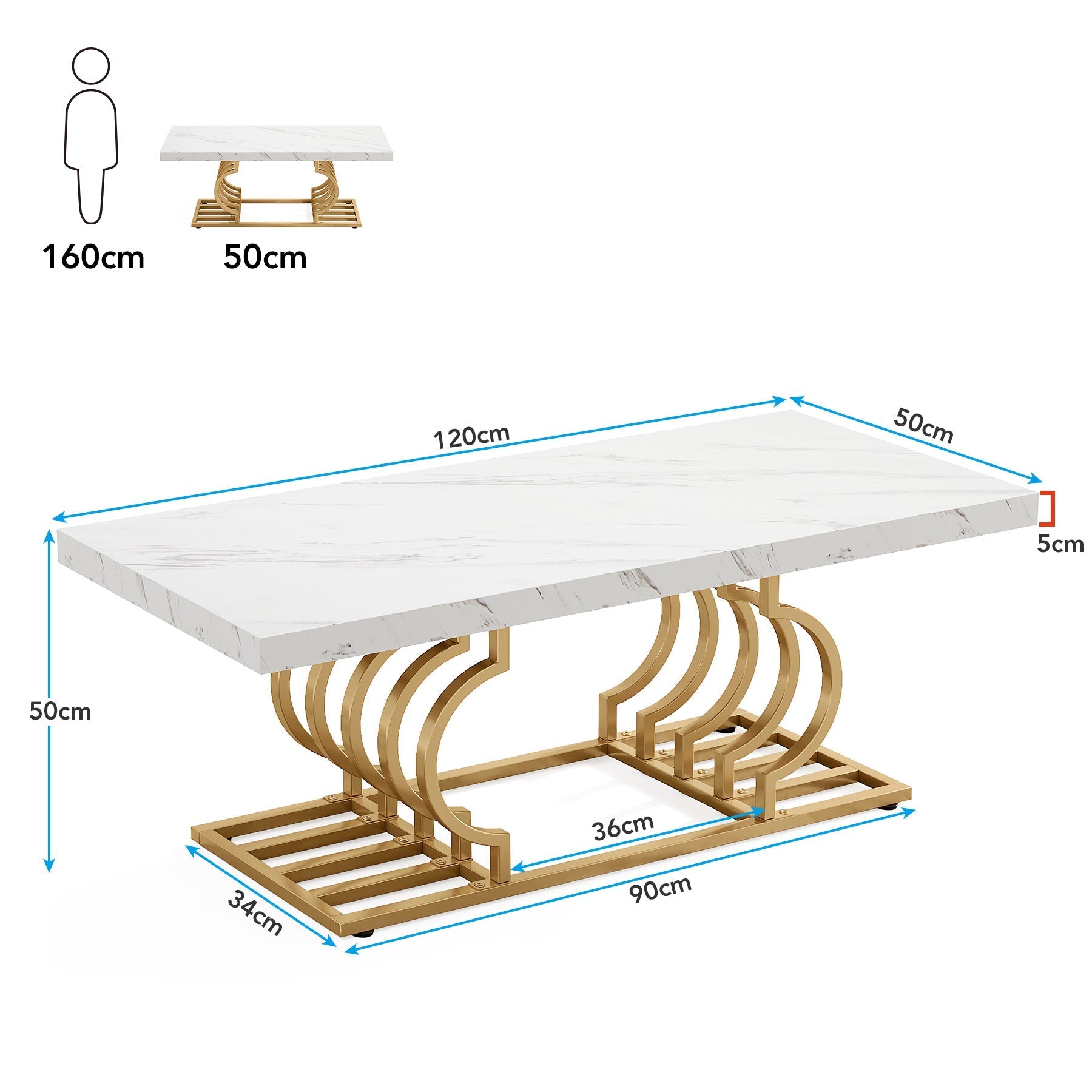 Tribesigns Table basse moderne, Faux marbre table avec piètement géométrique
