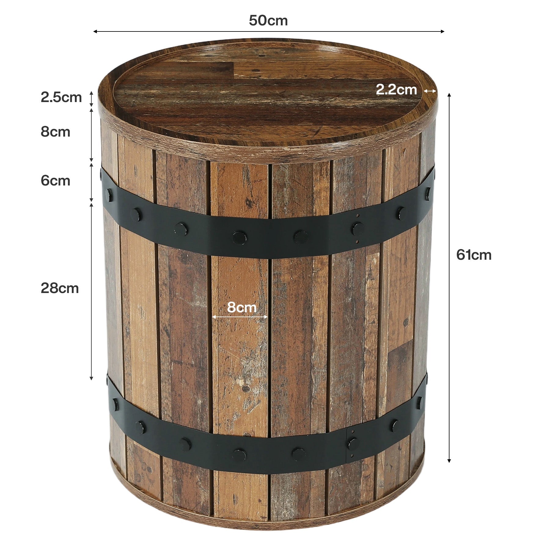 Tribesigns Table d’Appoint Ronde Forme Tonneau avec Rangement, Ø 50 cm, pour Salon et Chambre