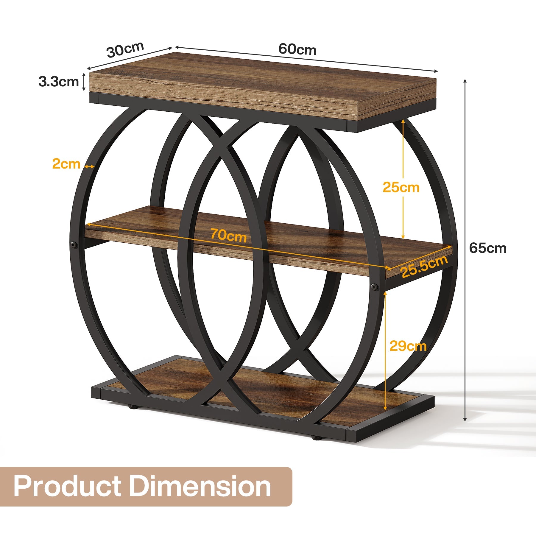 Tribesigns Table d’Appoint en Bois 60 cm, Table Étroite Rustique à 3 Niveaux