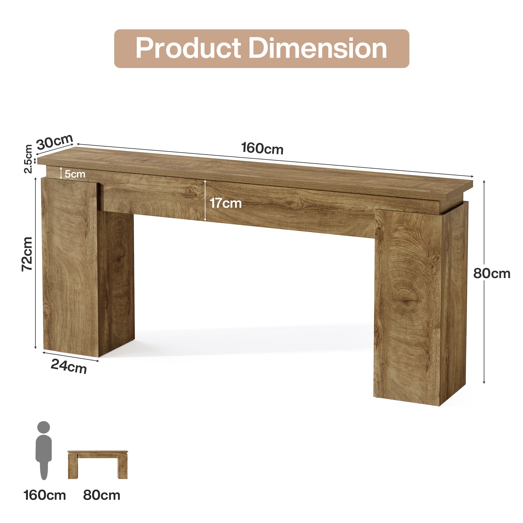 Tribesigns Smalle Console (160 cm), Haltafel of Banktafel in Boerenstijl met Opbergrek