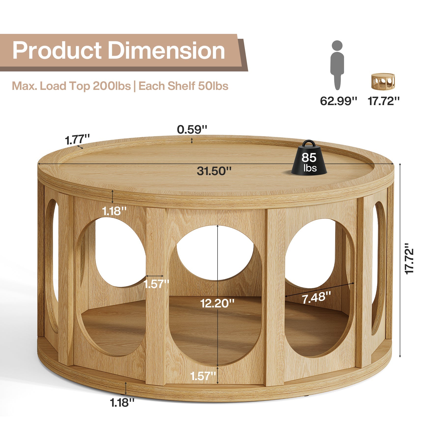 Tribesigns Table Basse Ronde 80 cm pour Chat à 2 Niveaux avec Niche