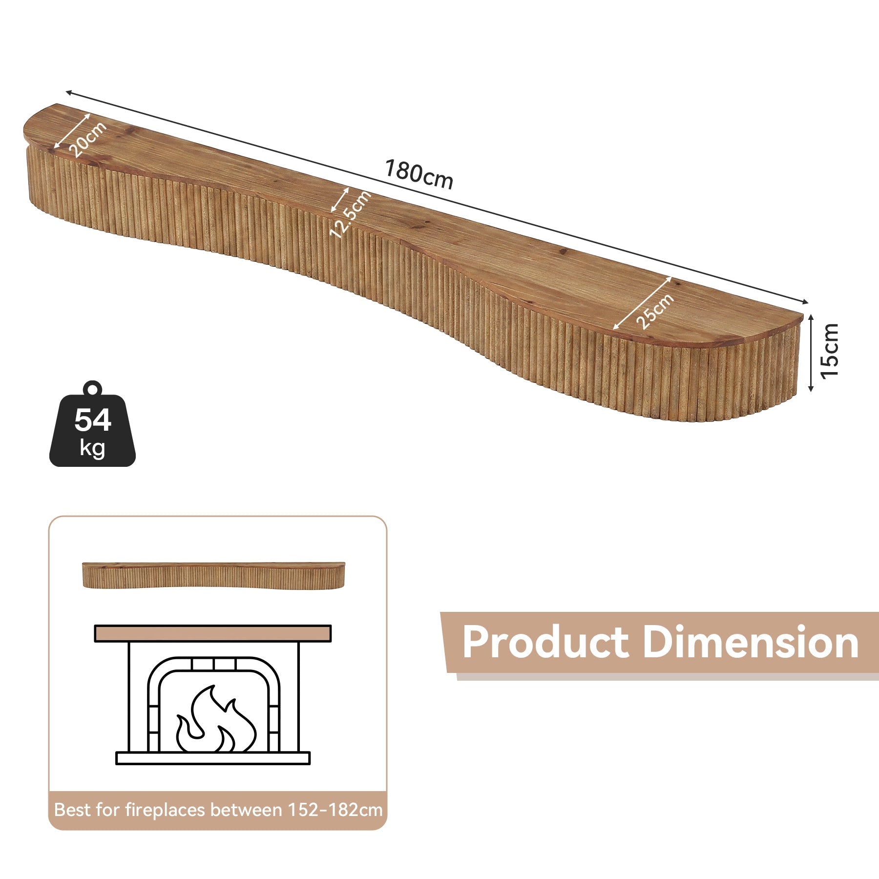 Tribesigns Étagère de Cheminée Flottante en Bois Massif 180 cm avec Motif Cannelé