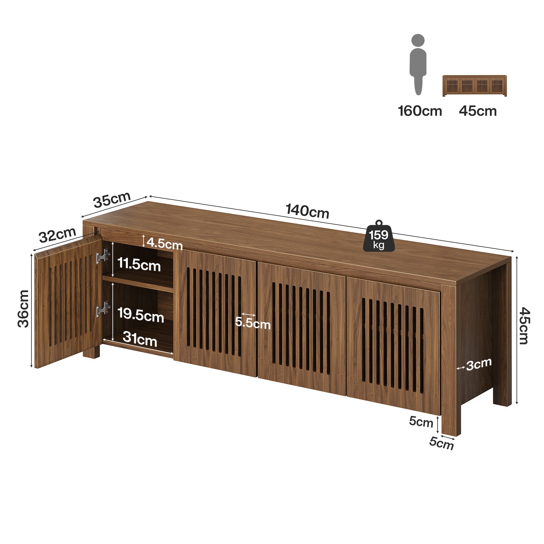 Tribesigns Meuble TV 140 cm, Meuble Bas Autoportant avec 8 Compartiments