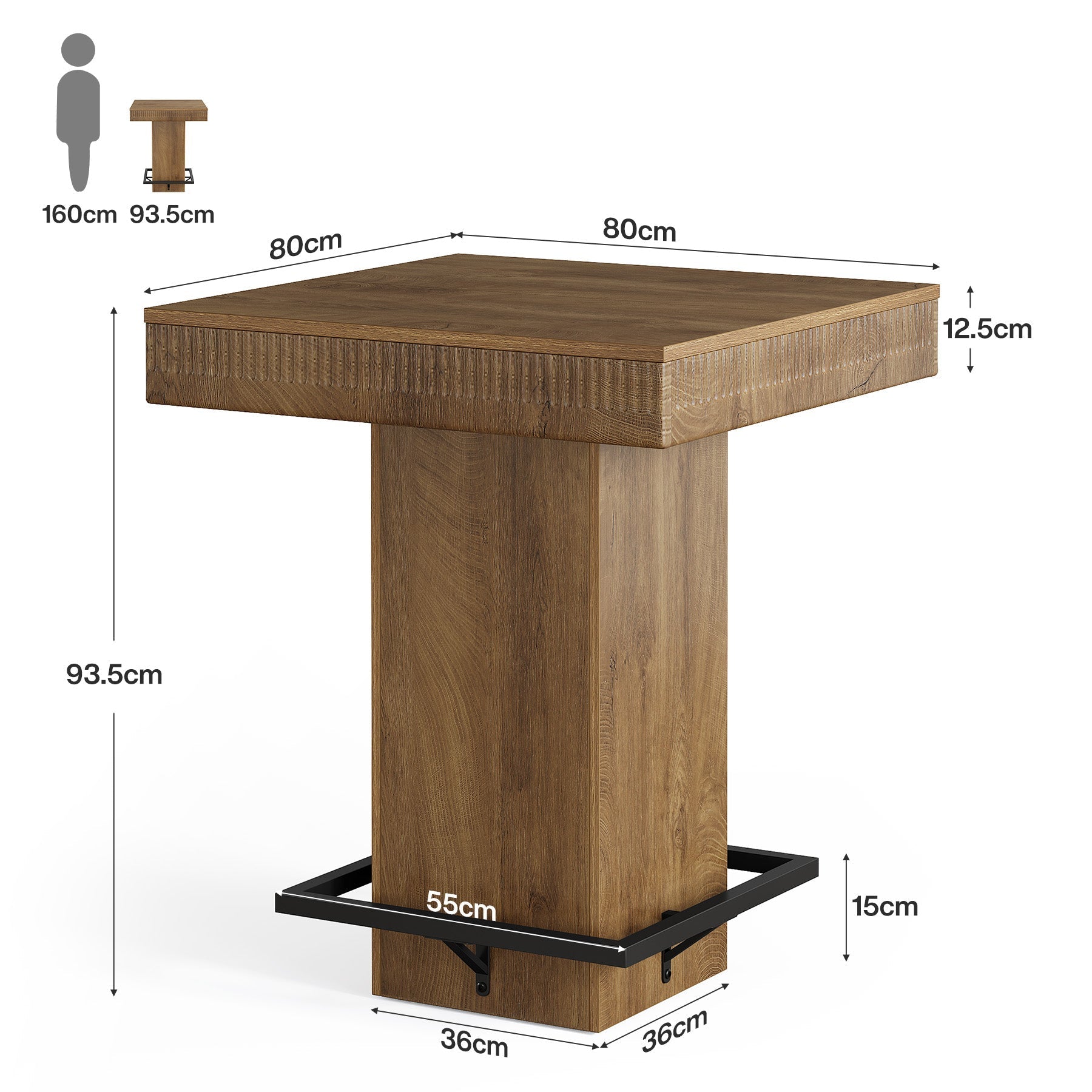 Tribesigns Vierkante Bartafel 80cm met Houten Blad en Metalen Onderstel, Industriële Bistrotafel