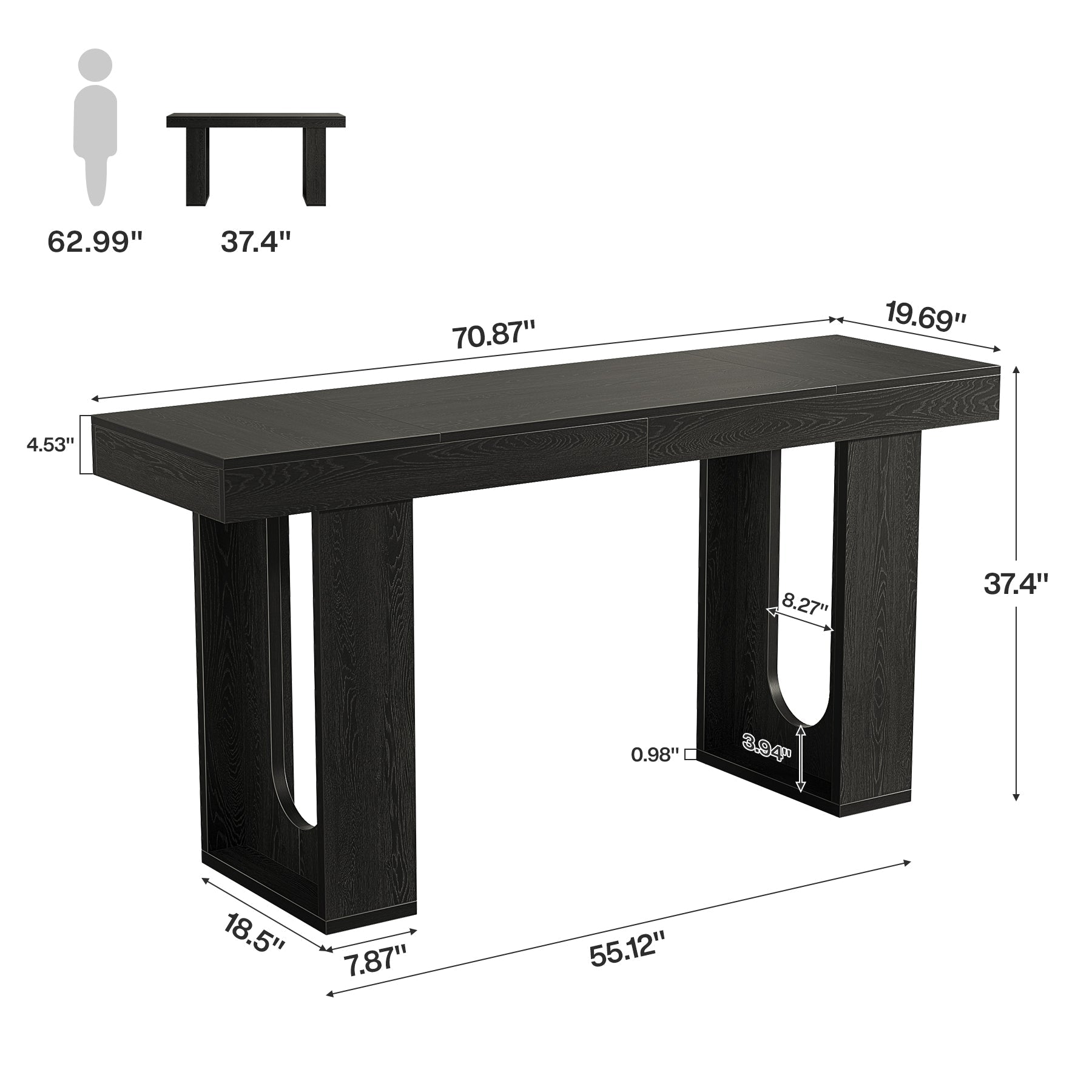 Tribesigns Table de Bar Rectangulaire 180 x 50 x 85 cm avec Pieds Robustes pour Cuisine
