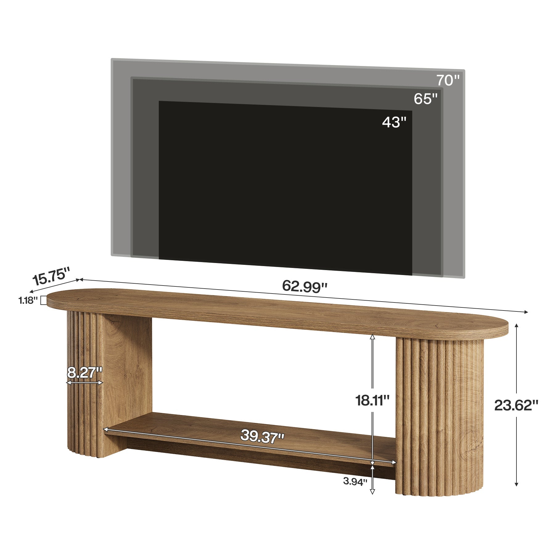 Tribesigns Meuble TV de 160 cm au Design Rainuré, Meuble Multimédia Rustique pour Salon
