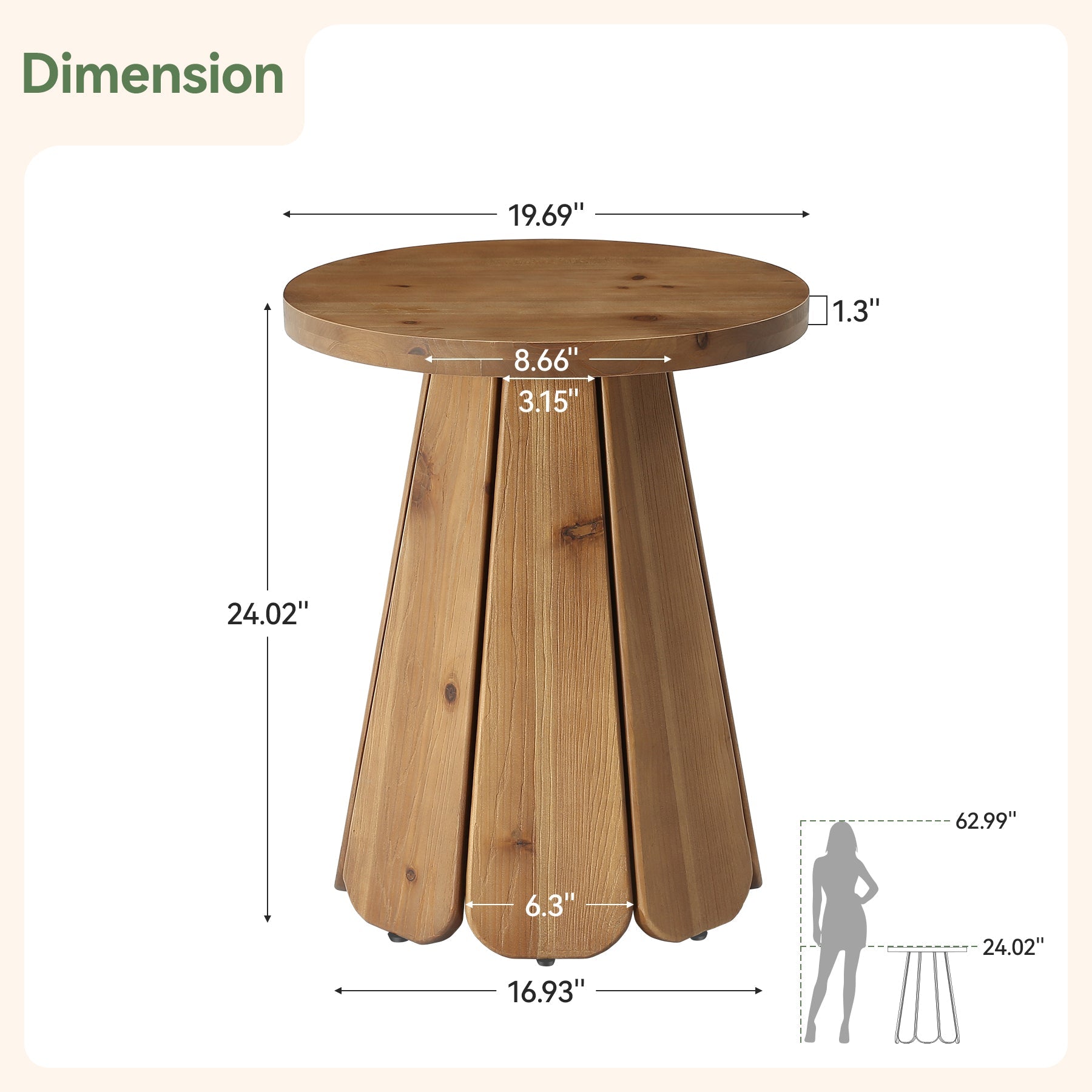 Tribesigns Table d’appoint ronde de 50 cm avec base évasée, petite table de chevet