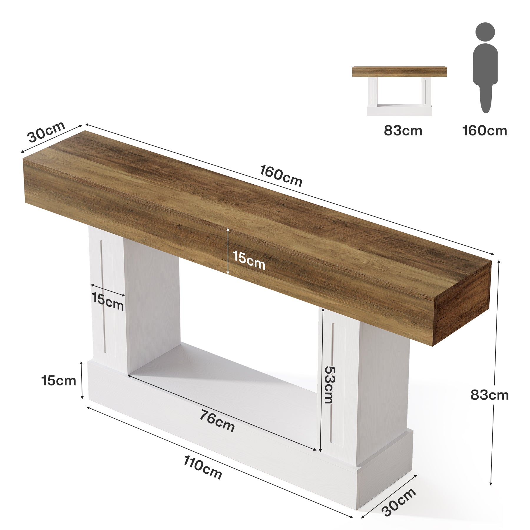 Tribesigns Console Rustique de 160 cm avec Rangement Ouvert, Table Étroite pour Entrée et Salon