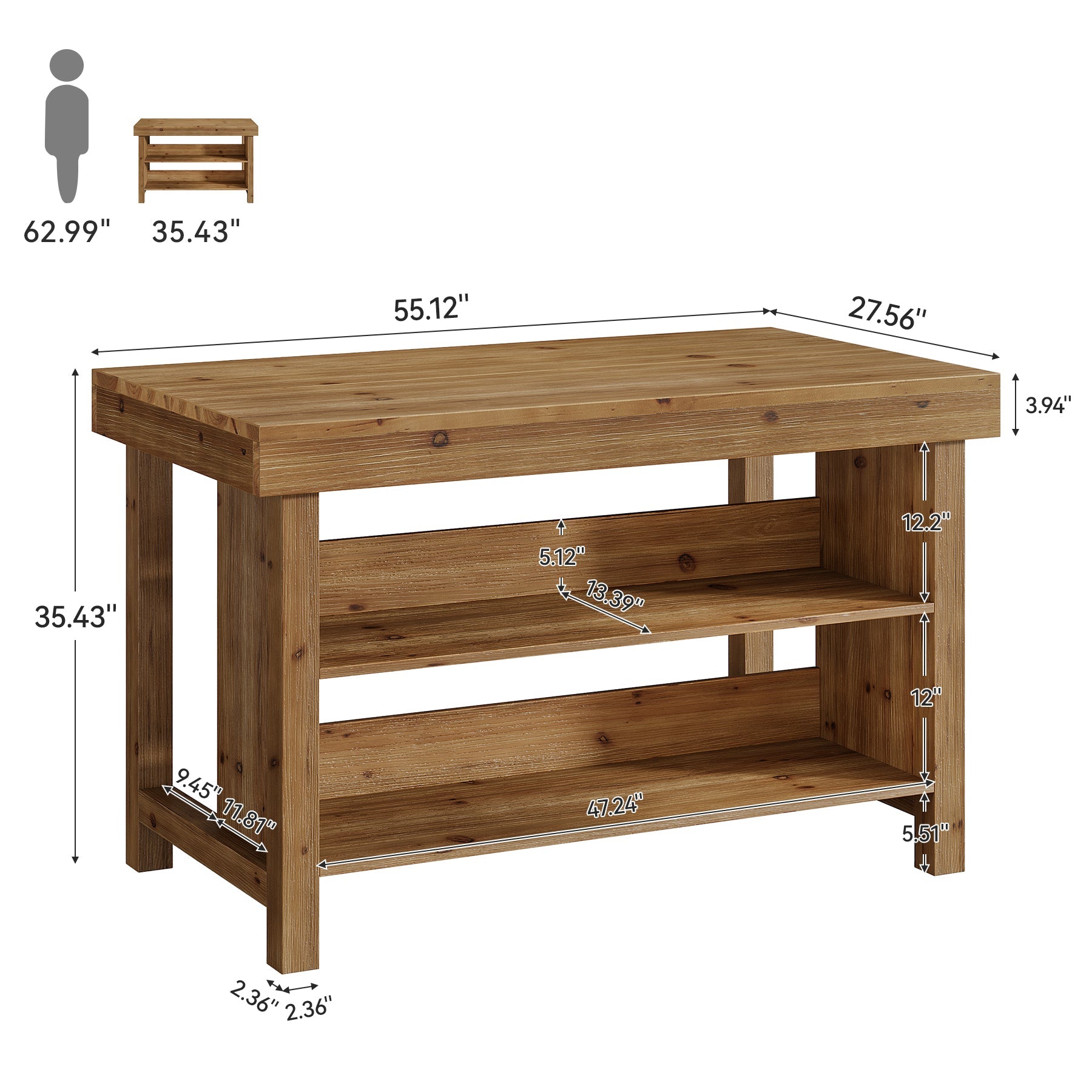 Tribesigns Table de Bar 140 cm, Table à Manger Rectangulaire à 3 Niveaux