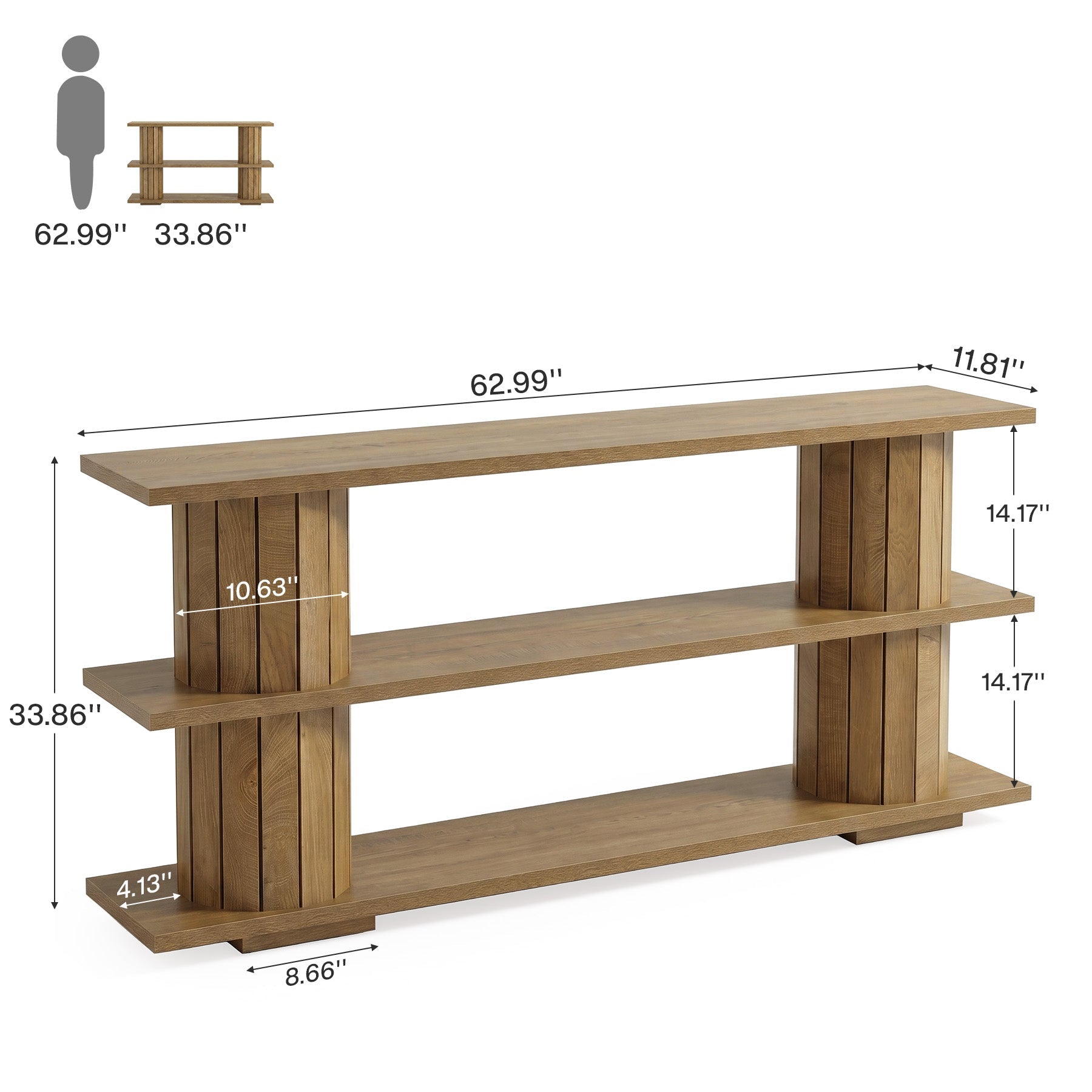 Tribesigns Console longue de 160 cm, table d’entrée étroite à 3 niveaux pour salon