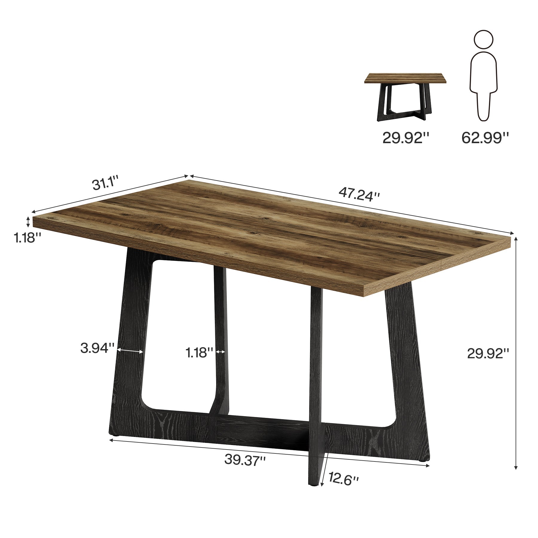 Tribesigns Table à Manger 120 x 79 cm pour 2 à 4 Personnes, Table de Cuisine Rustique avec Base Robuste pour Petits Espaces