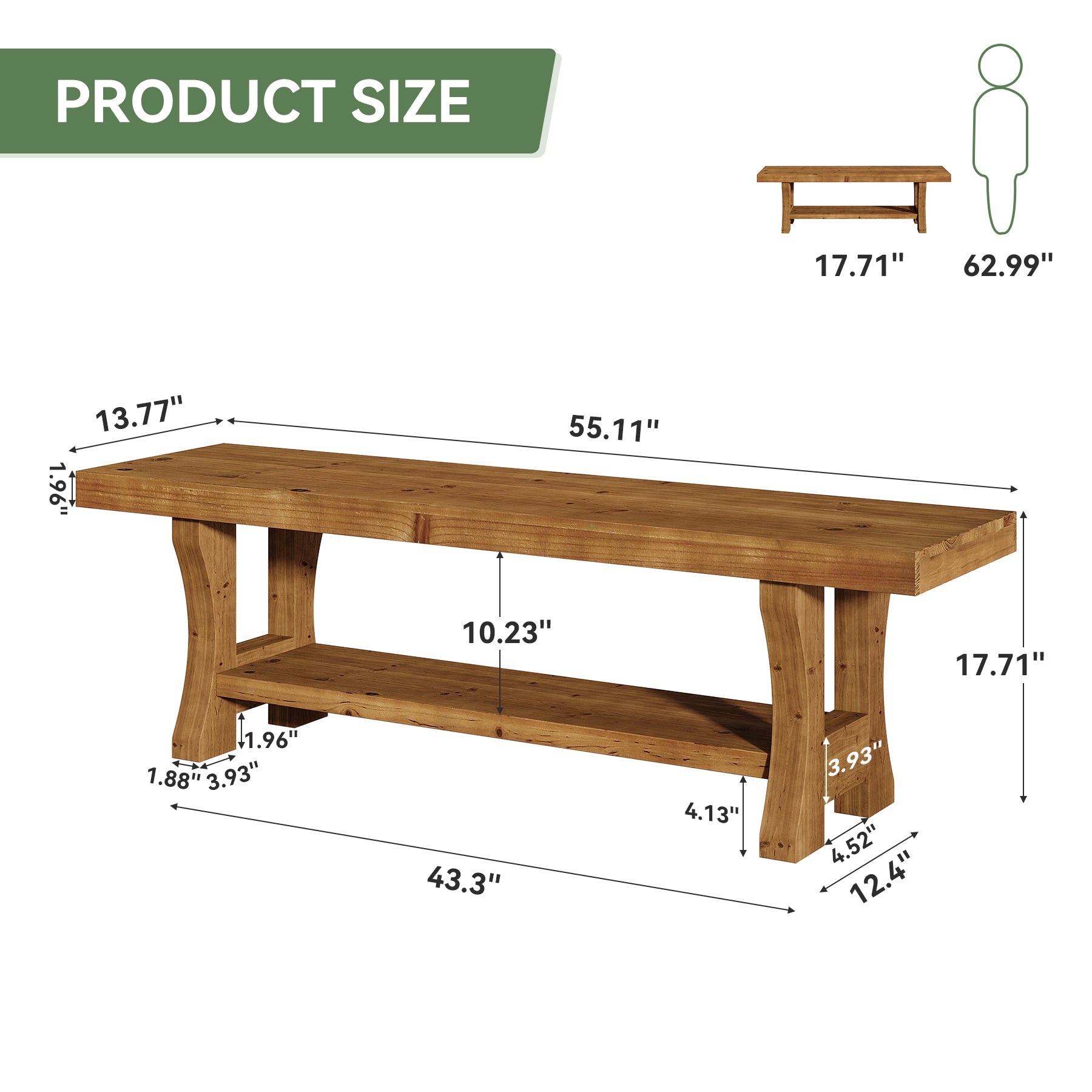Tribesigns Banc en Bois Massif de 140 cm, Long Banc Style Rustique avec Rangement