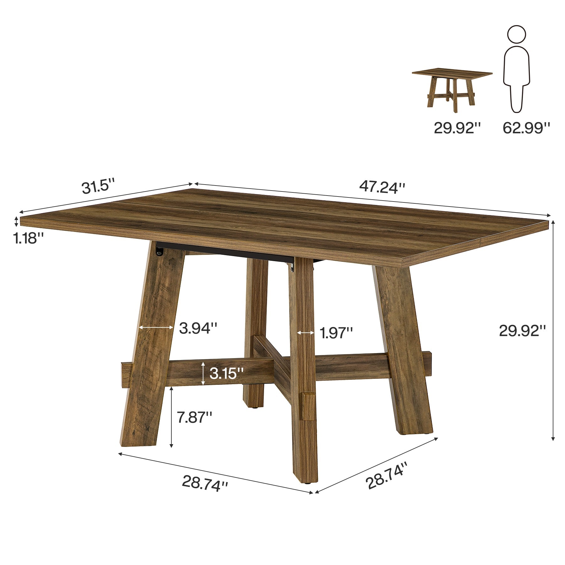 Tribesigns Table à Manger Rustique de 140 cm, Table de Cuisine pour 4 Personnes avec Traverse pour Salle à Manger
