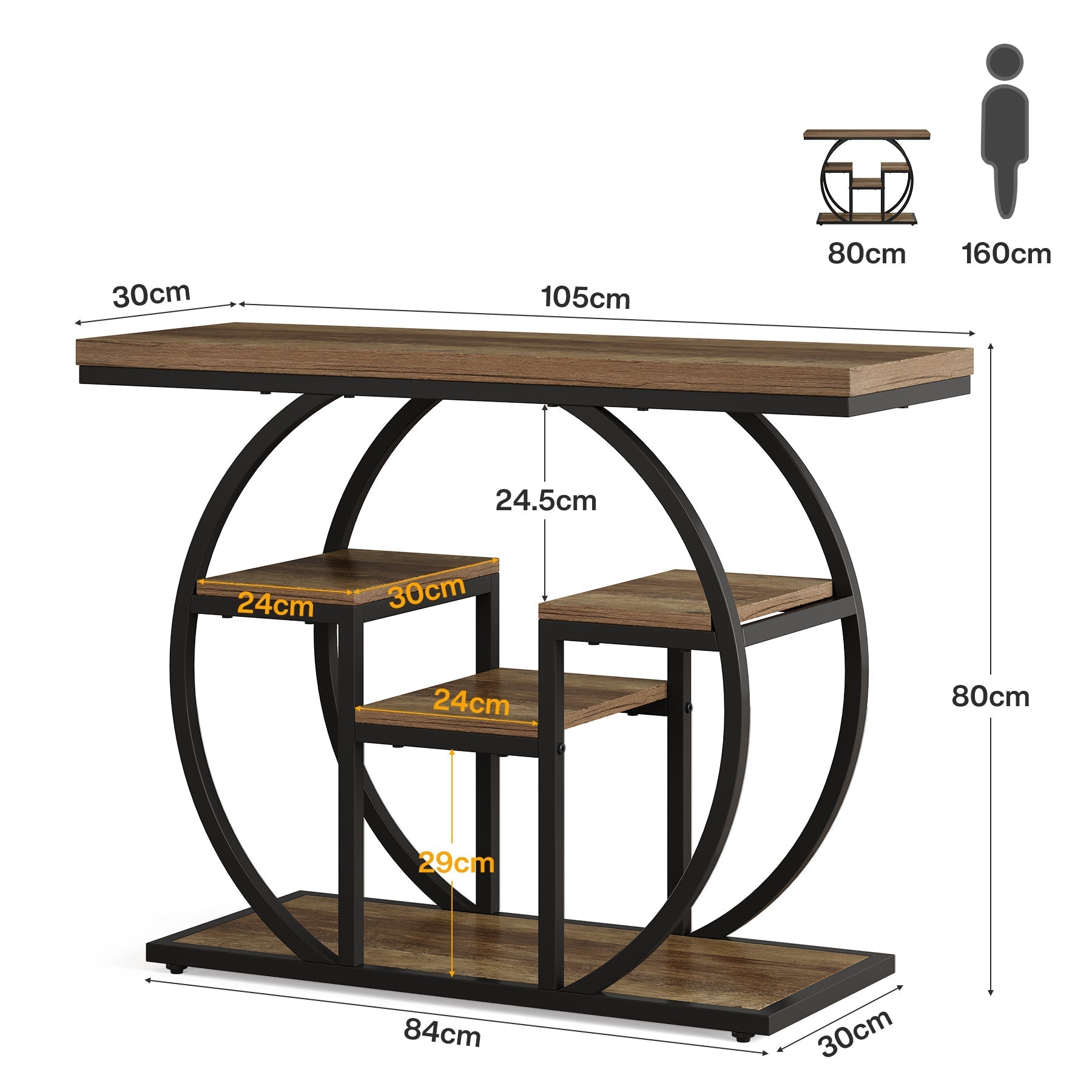 Tribesigns Console 105 cm de large avec 4 étagères, Table d'appoint de style industriel avec structure incurvée