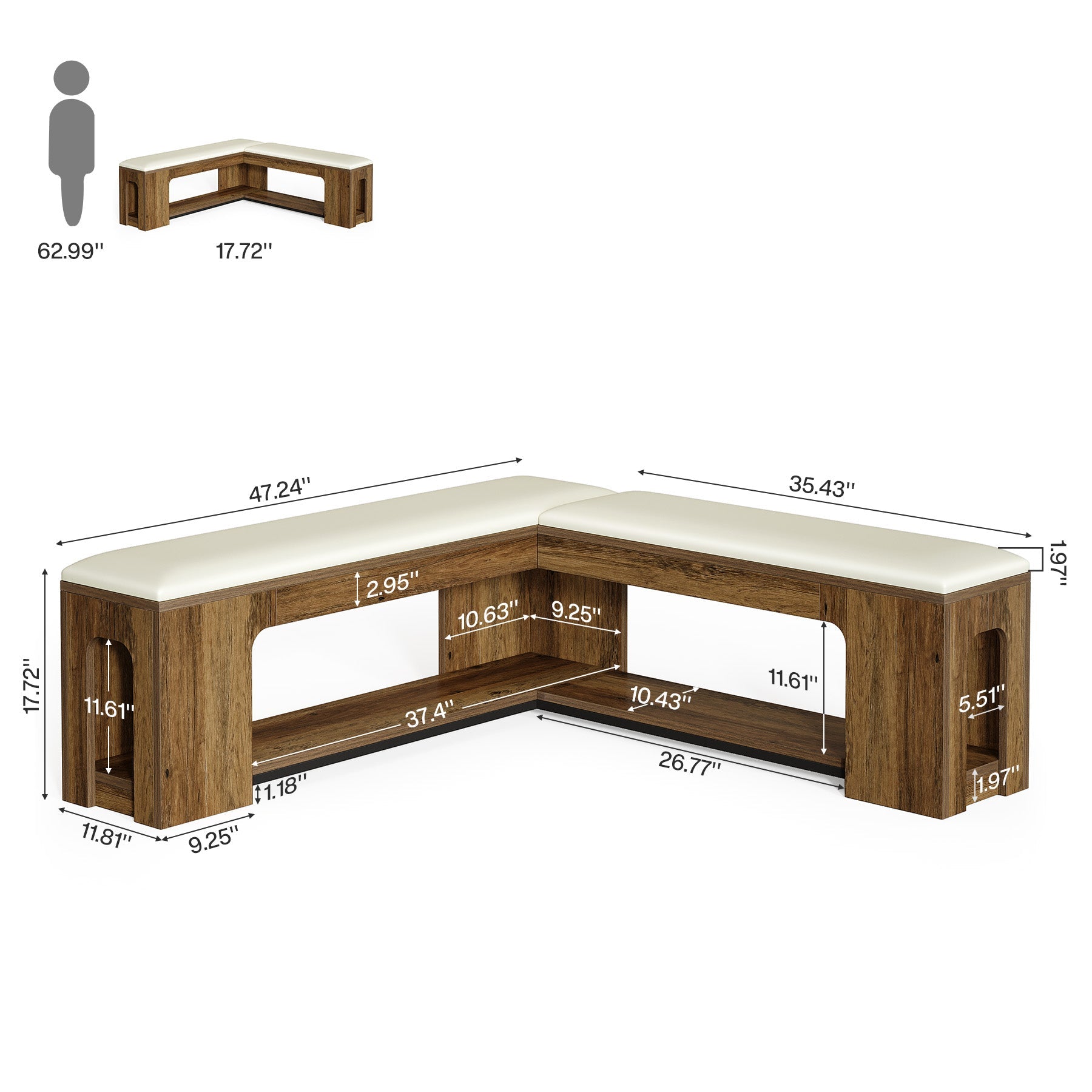 Tribesigns Banc d’Angle en L 120 cm avec Coussin, Style Rustique avec Rangement à Chaussures