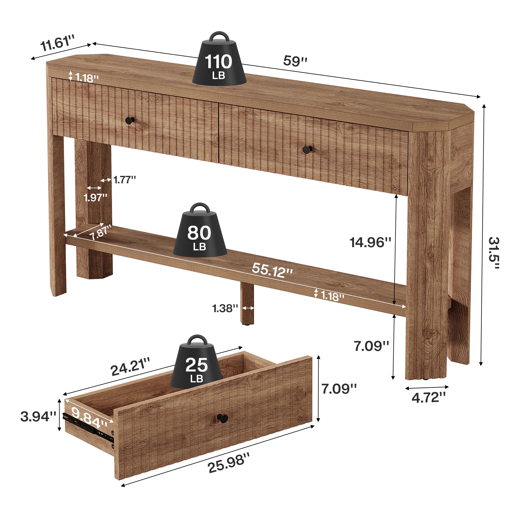 Tribesigns Console de 150 cm avec 2 Tiroirs, Table d’Entrée Étroite et Moderne avec Étagère
