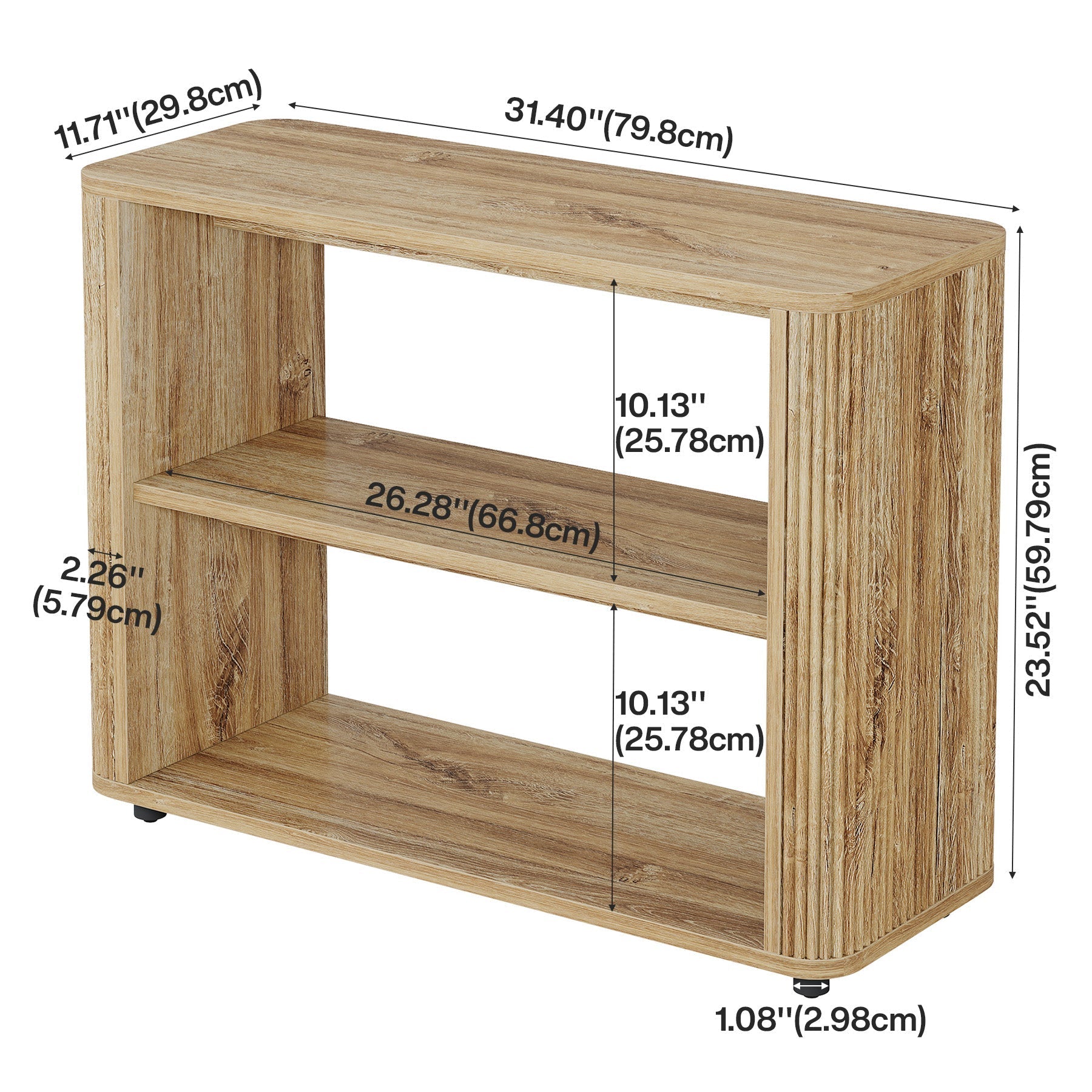 Table d'appoint étroite à 3 étagères, Table de chevet aspect bois pour petites chambres