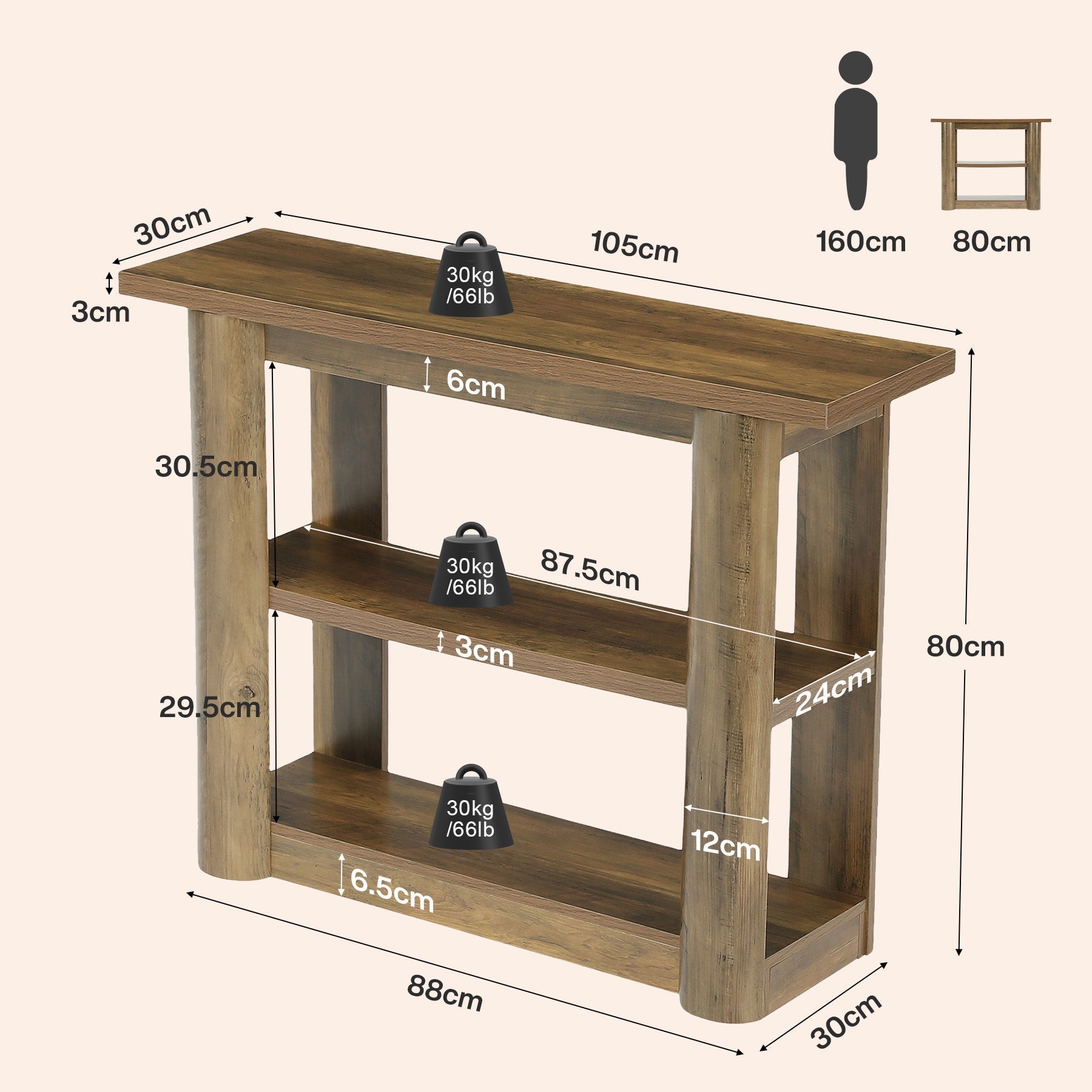 Tribesigns Console de 105 cm, Table d'entrée étroite avec 3 étagères et structure épaisse