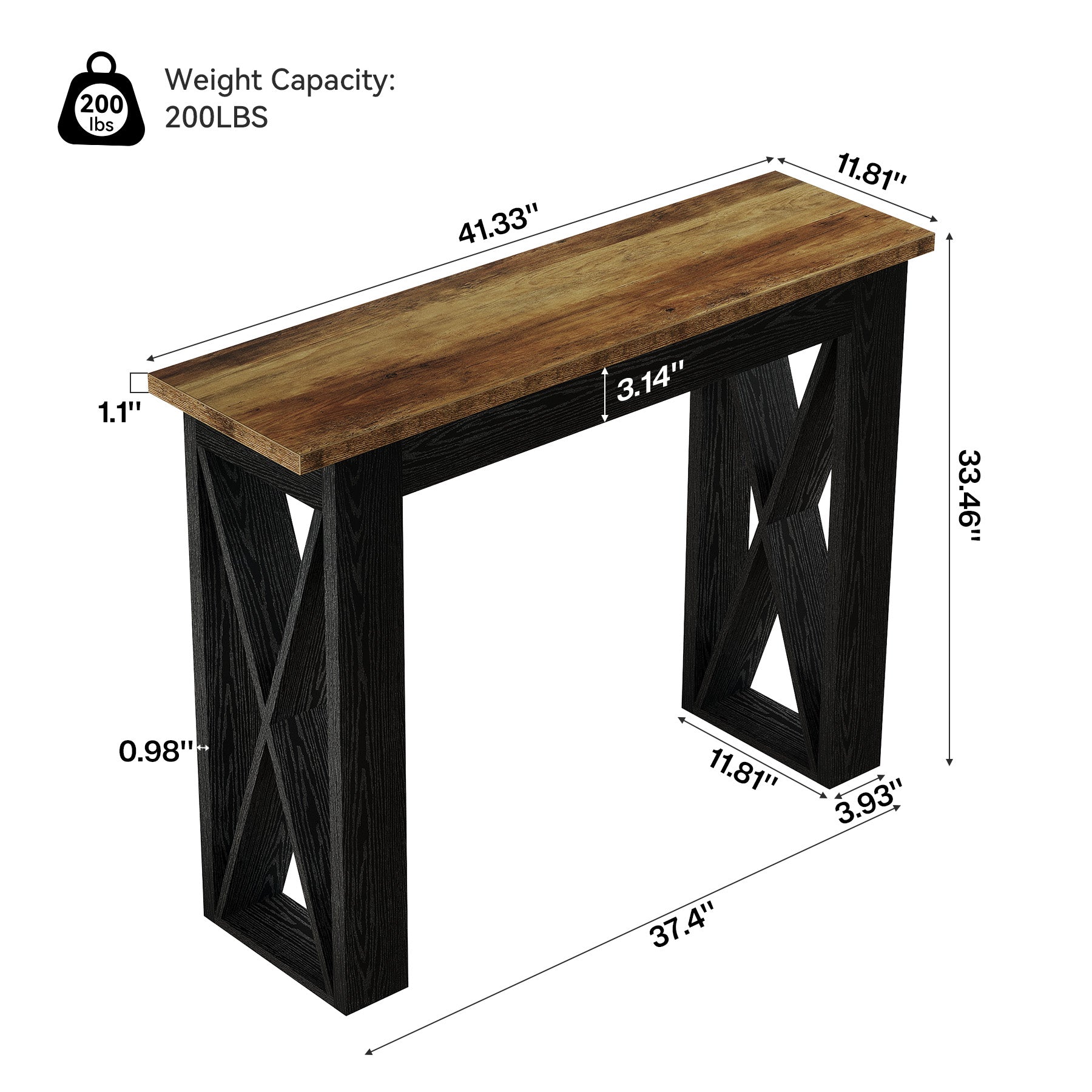 Tribesigns Console de 105 cm, table étroite derrière canapé avec pieds en X