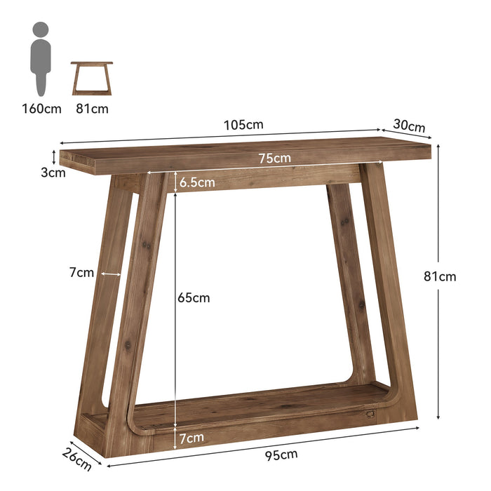 Tribesigns Console en Bois Massif de 105 cm avec Étagère, Table à 2 Niveaux Style Rustique