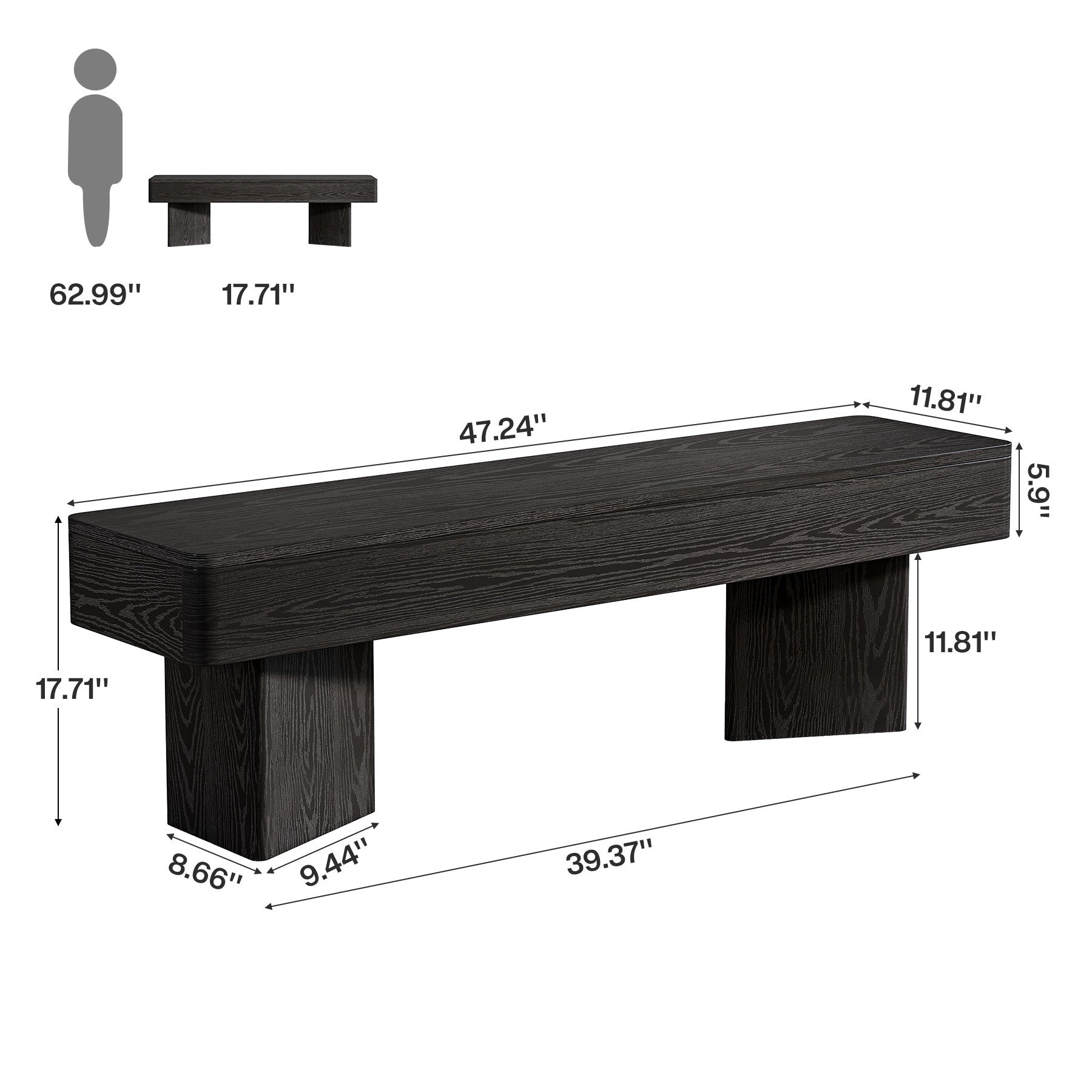 Tribesigns Banc d’Entrée 120 cm, Banc Moderne avec Base Prismatique Robuste