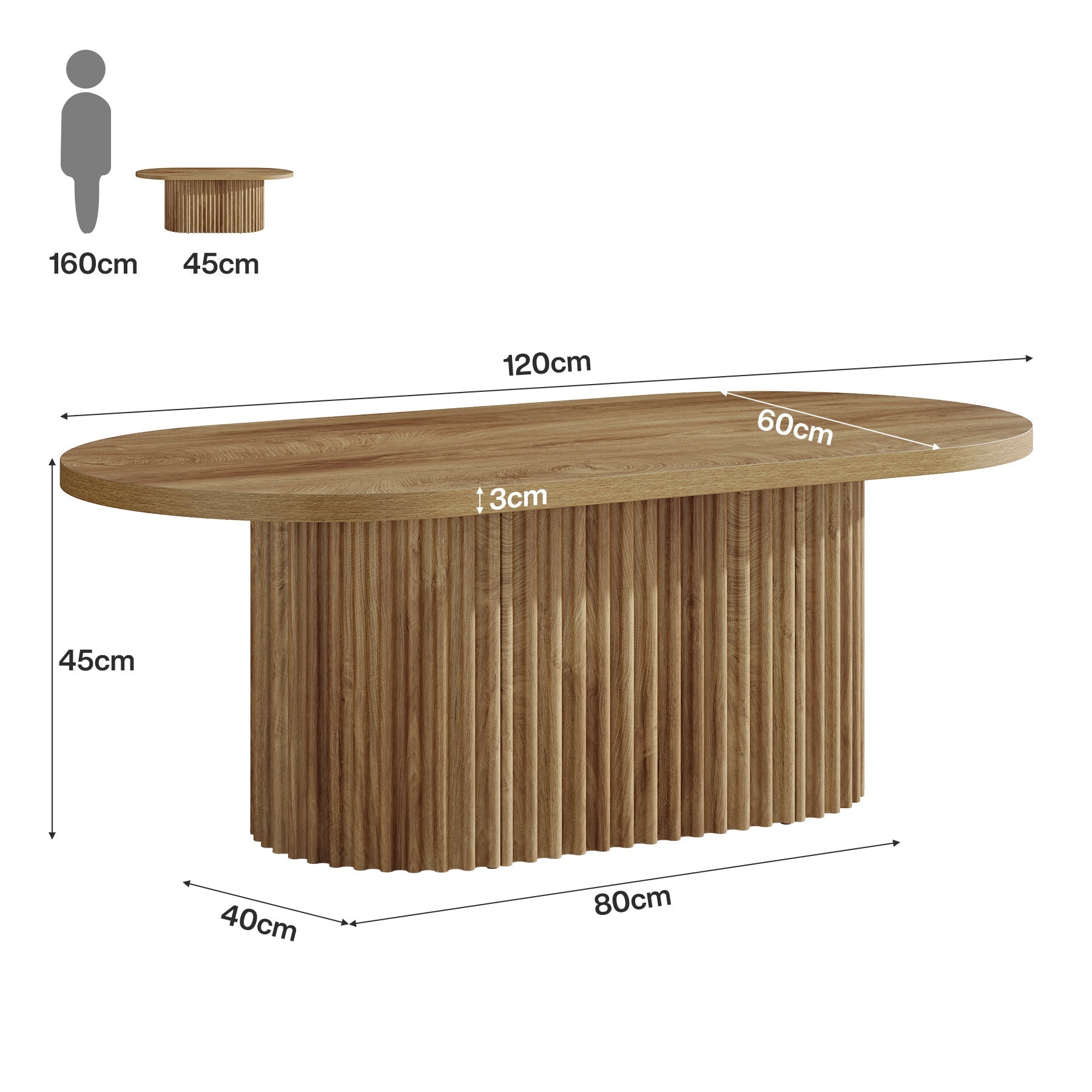 Tribesigns Ovale Salontafel, Landelijke Bijzettafel Hout met Geribbeld Patroon voor Woonkamer