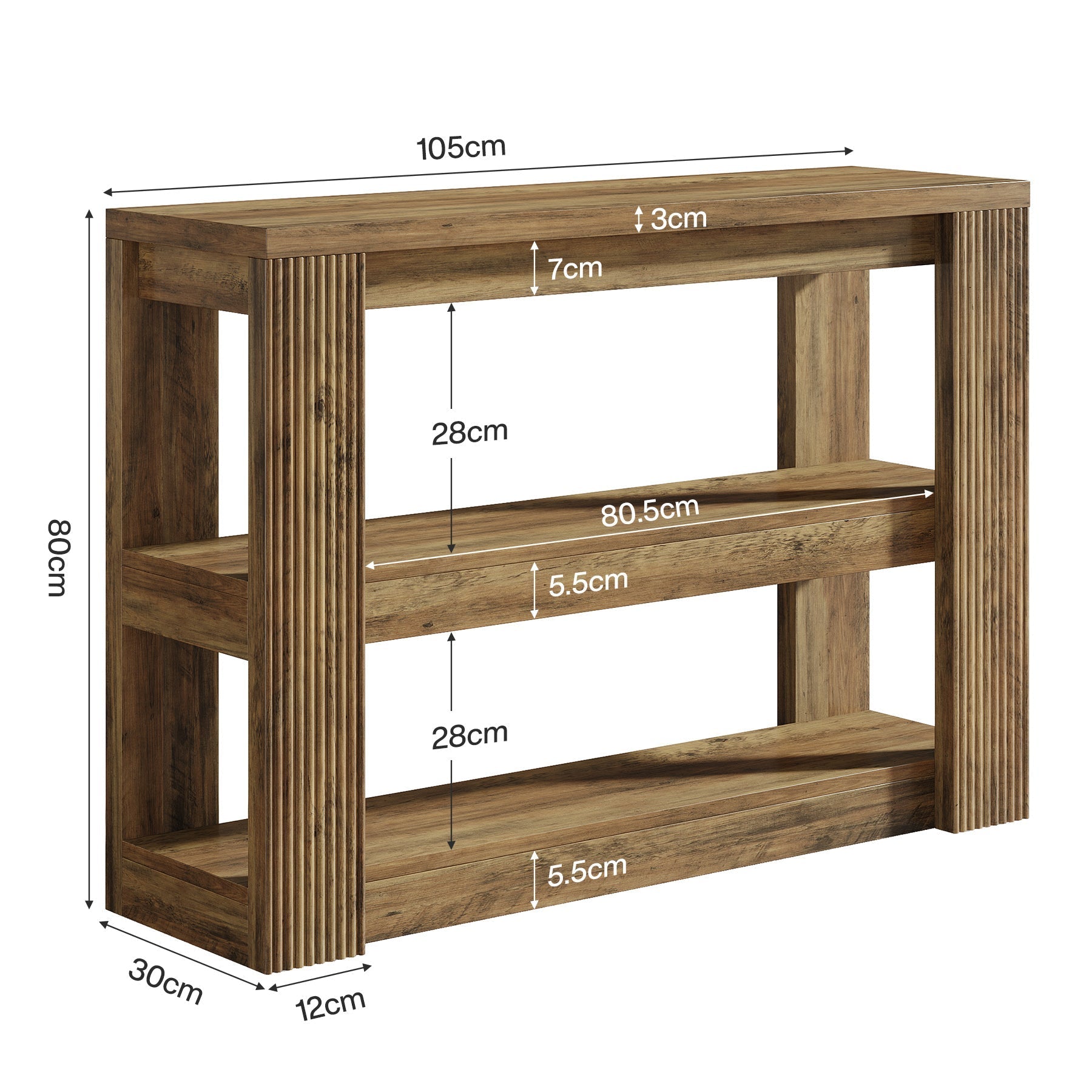 Tribesigns Console étroite 105 cm, Table basse de style campagnard à 3 niveaux avec étagères