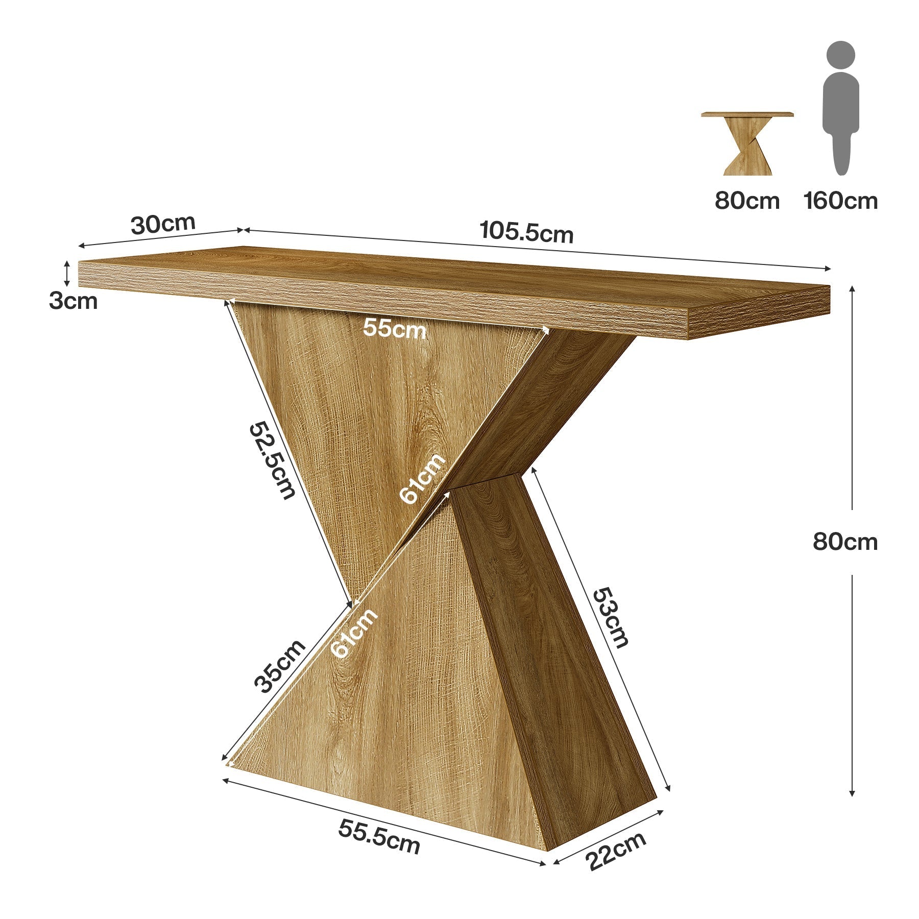 Tribesigns Console géométrique de 105 cm, Table-banc étroite de style campagnard