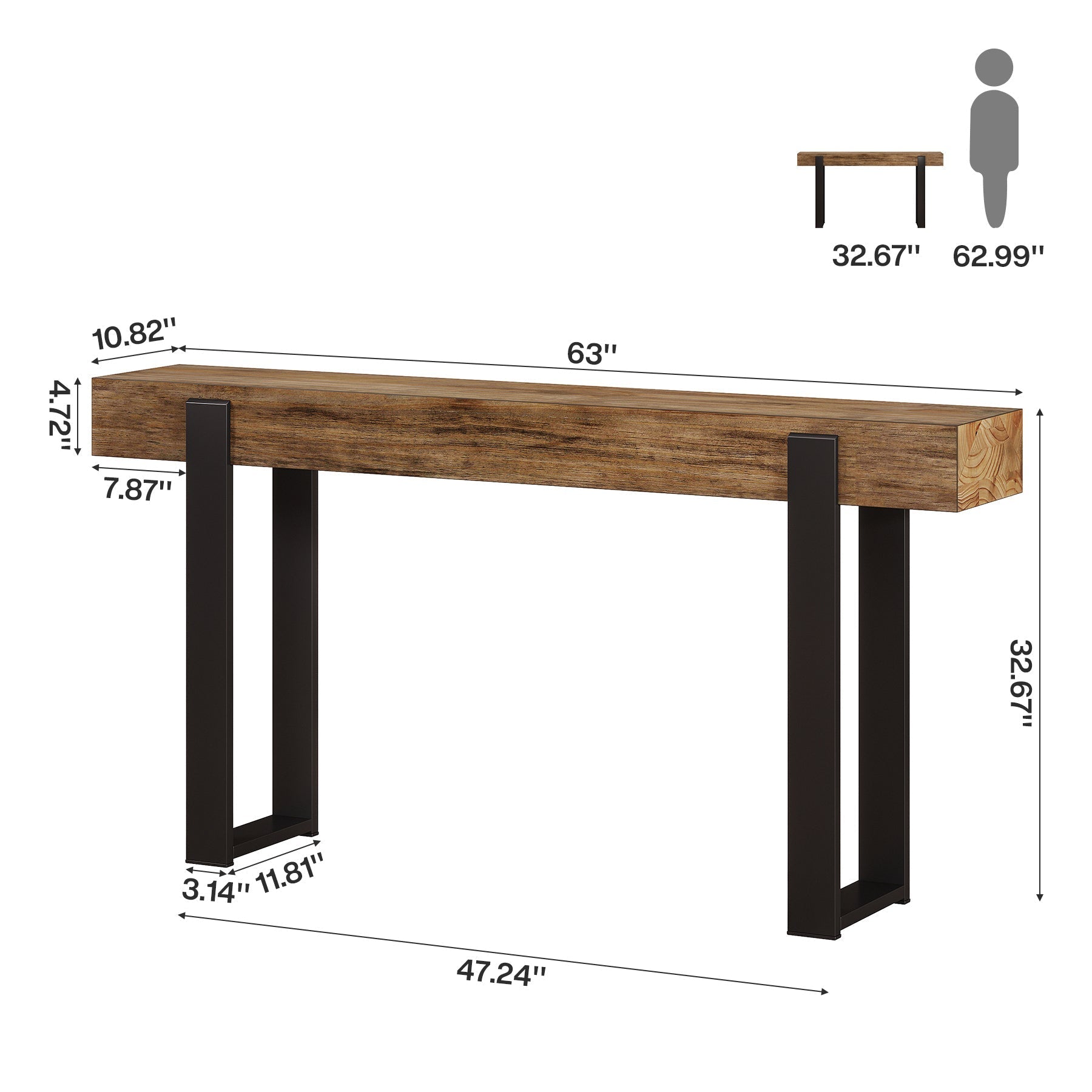 Tribesigns Console en bois massif avec pieds en métal (160 x 30 cm)