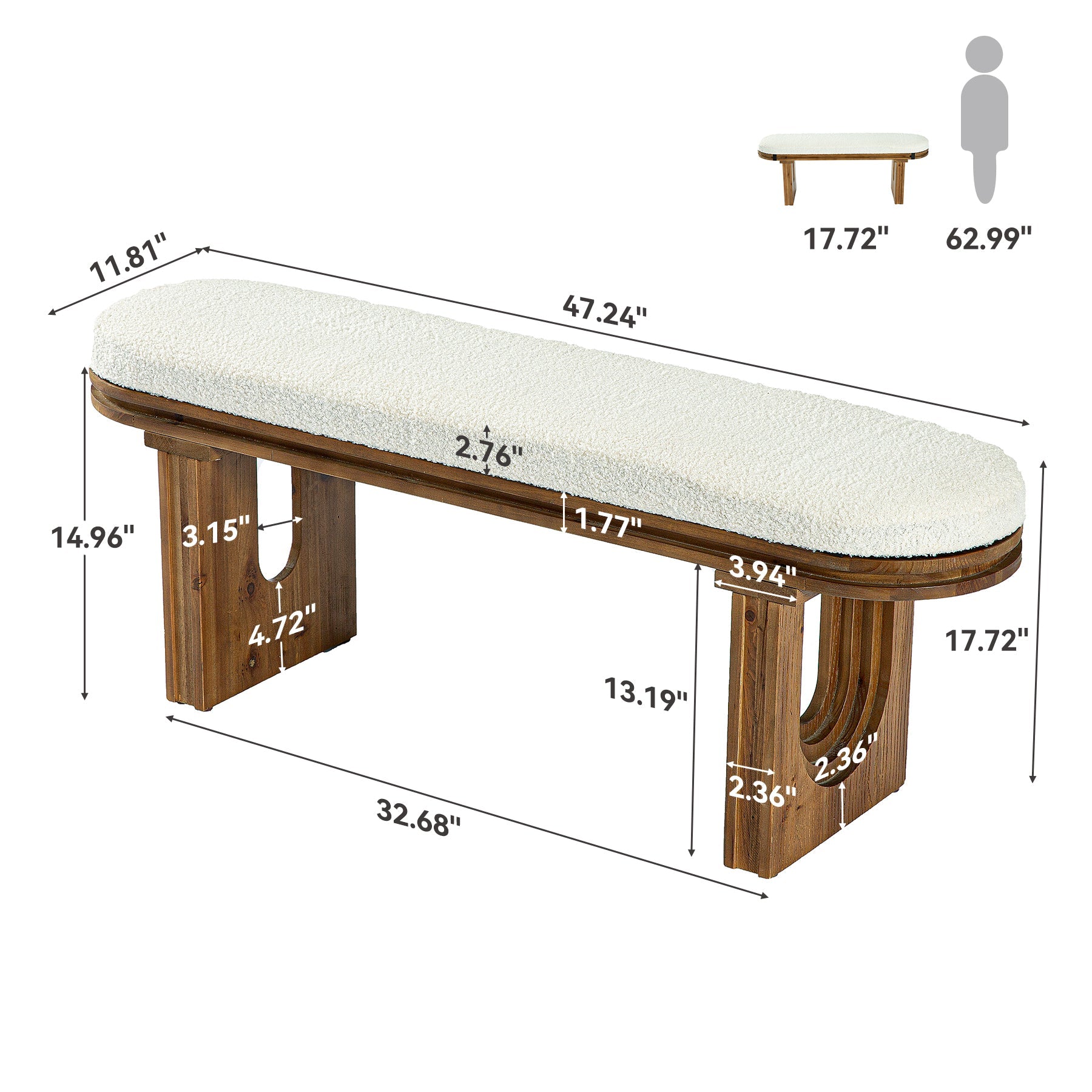 Tribesigns Banc en Bois 120 cm, Banc d’Entrée Moderne avec Assise Rembourrée