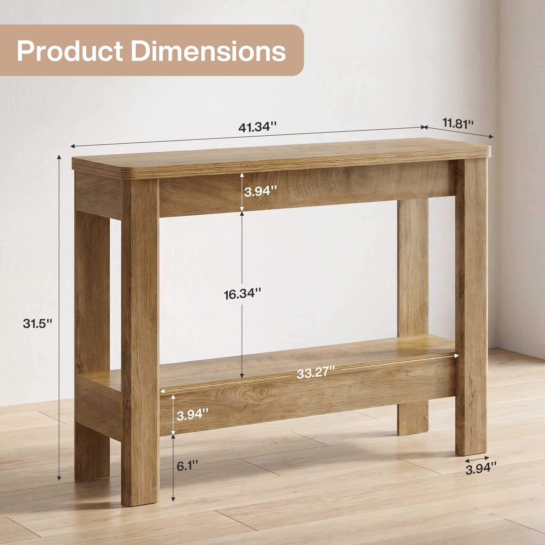 Tribesigns Console Rustique 105 x 30 x 80 cm avec Rangements Ouverts, Table Étroite pour Entrée et Salon